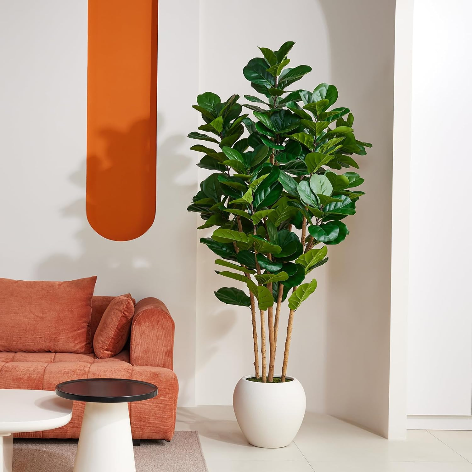 7FT Artificial Fiddle Leaf Fig Tree with White Planter for Home Decor