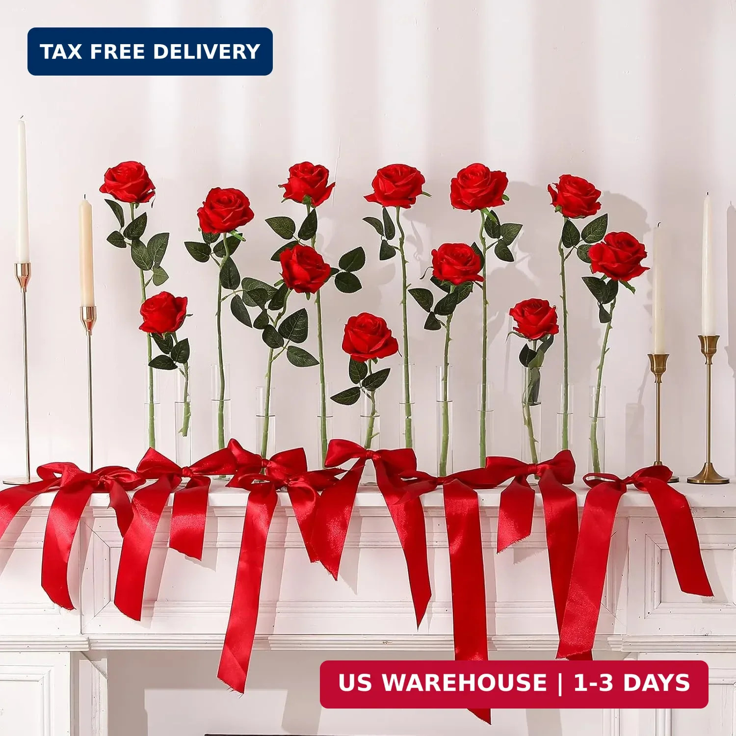 Hawesome 12PCS Artificial Silk Flowers Realistic Roses Bouquet Long Stem for Hom