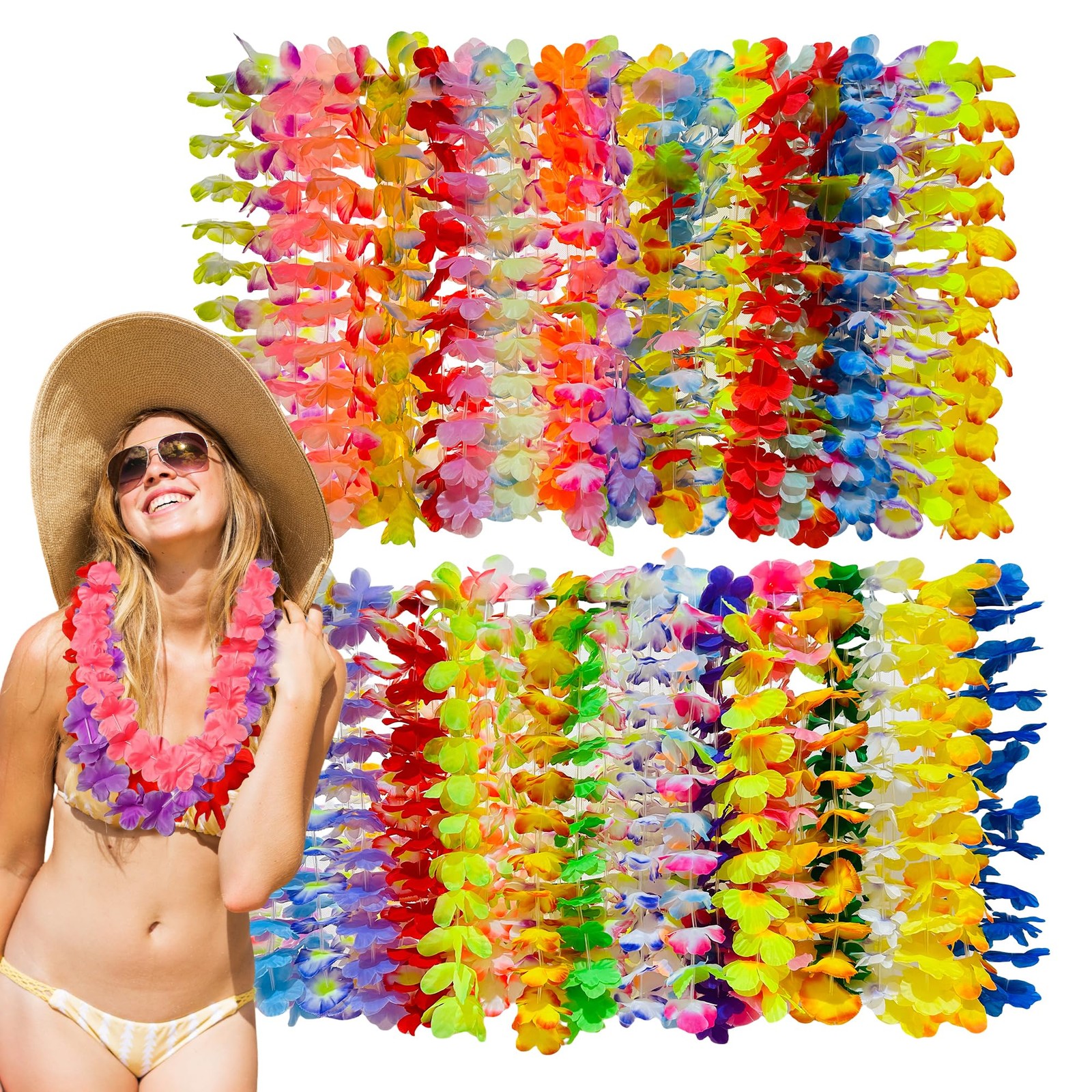Hawaiian Leis Bulk Luau Party Birthday Decoration Flower Necklace 60 PCS