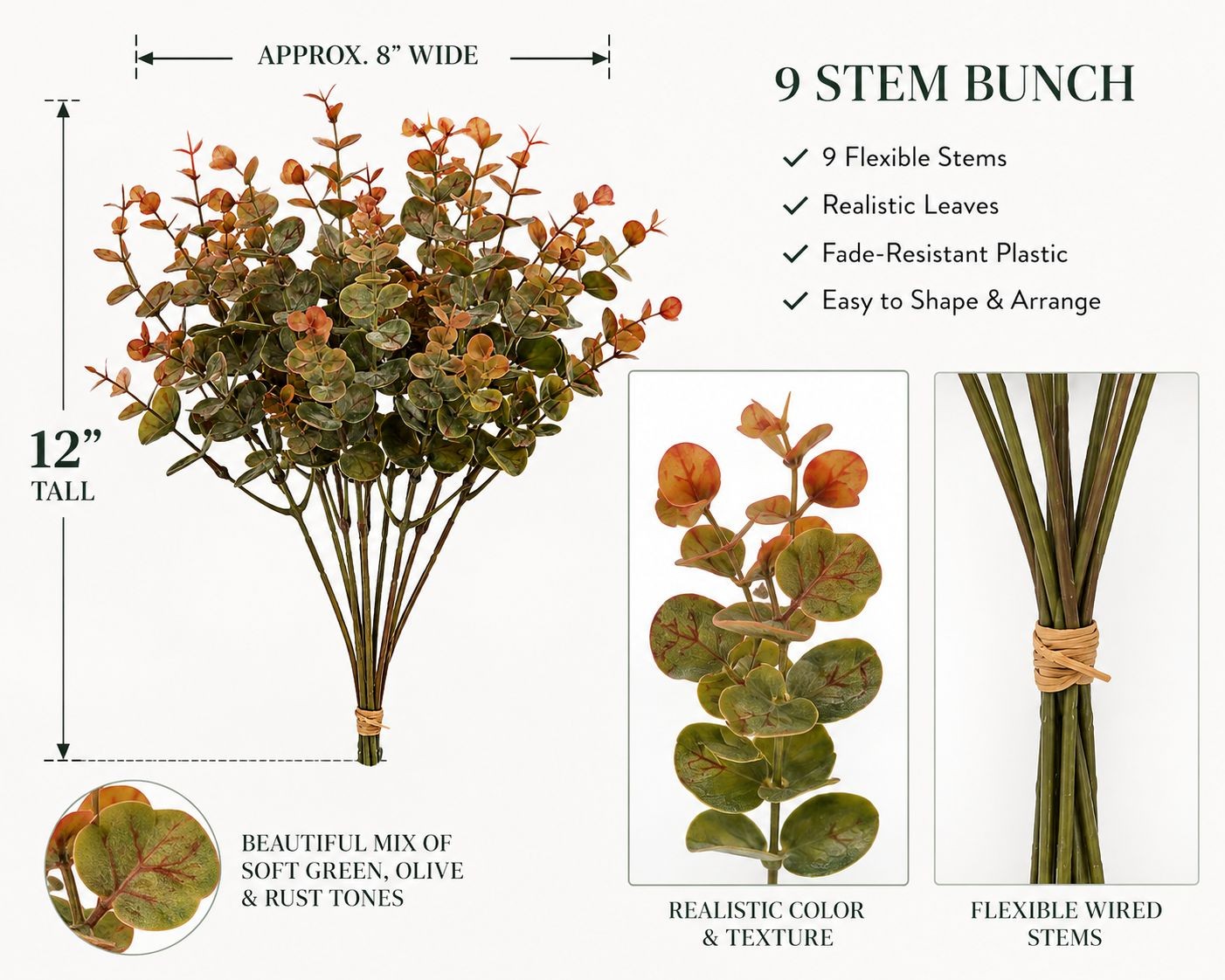Artificial Eucalyptus Stems Faux Eucalyptus Bundle Fall Greenery Autumn Eucalypt