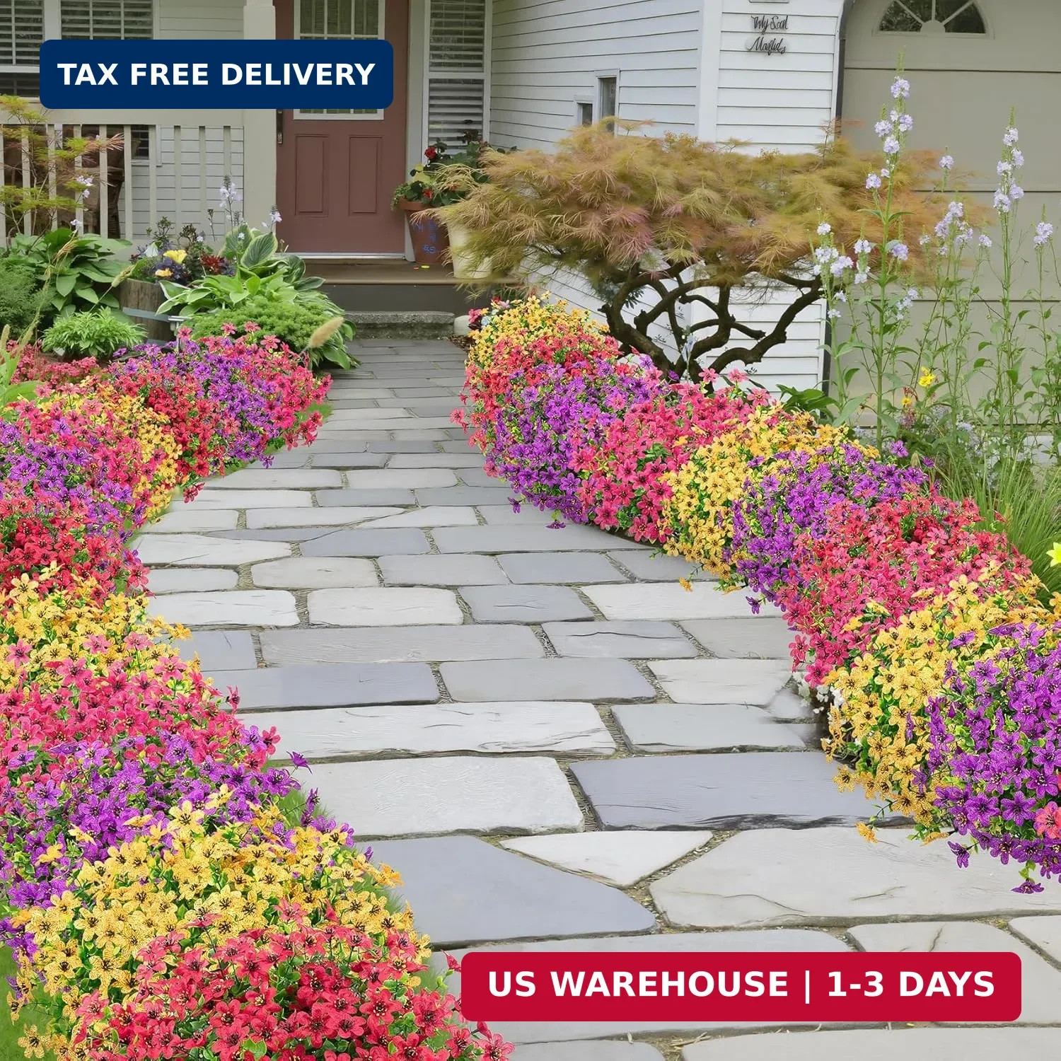 Bassion 20 Bundles Artificial Flowers for Outdoors Decorations, UV Resistant Fau