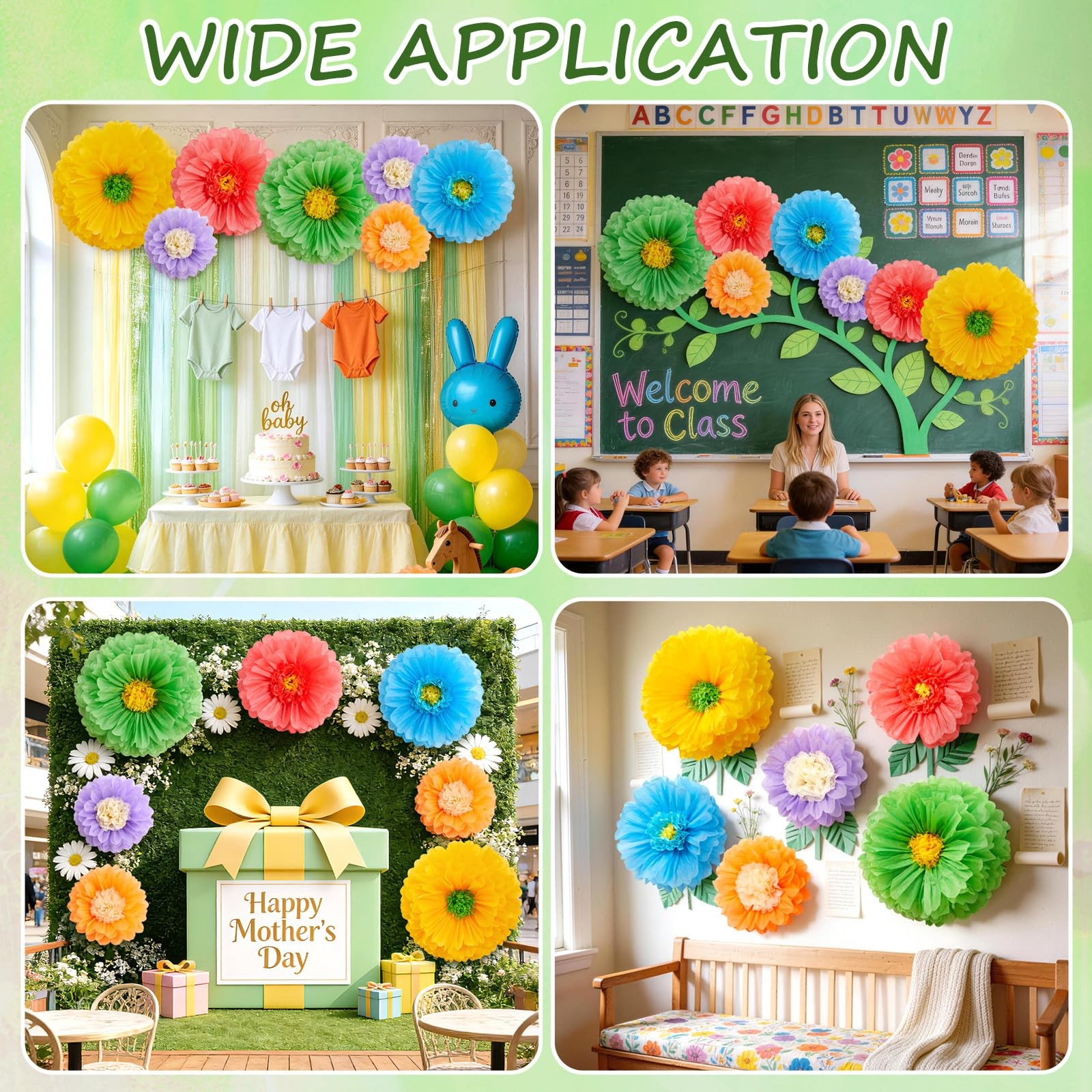 6 PCS Giant Paper Flowers Handcrafted Tissue 31x24x20 Inch Floral Backdrop