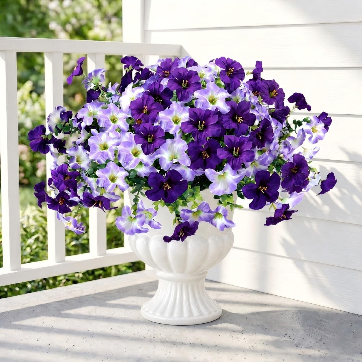 Artificial Petunia Flowers for Outdoors, 8 Bundles UV Resistant Realistic Silk F
