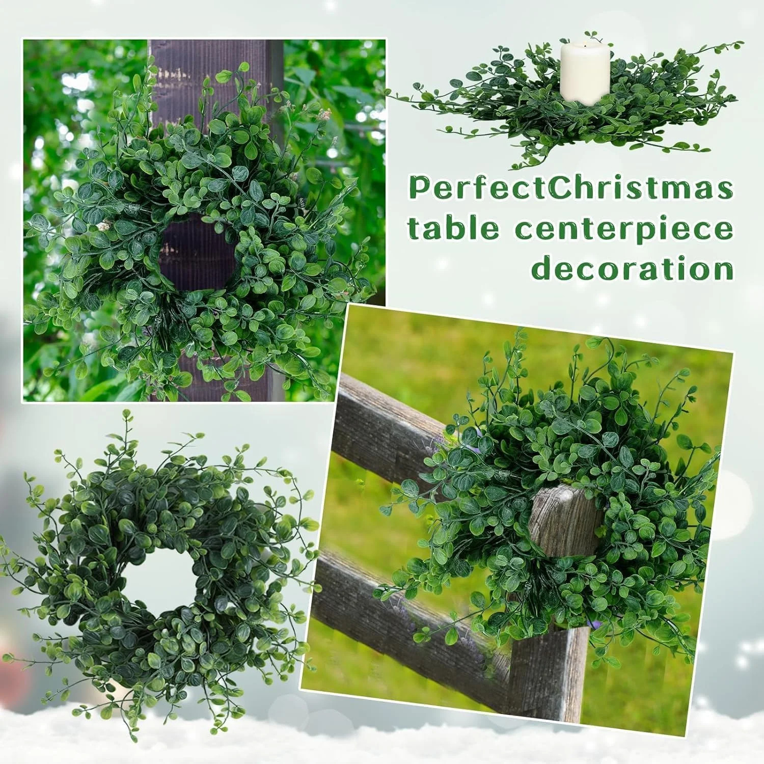 Mini Green Boxwood Candle Rings for Wedding and Home Decor (Set of 6)