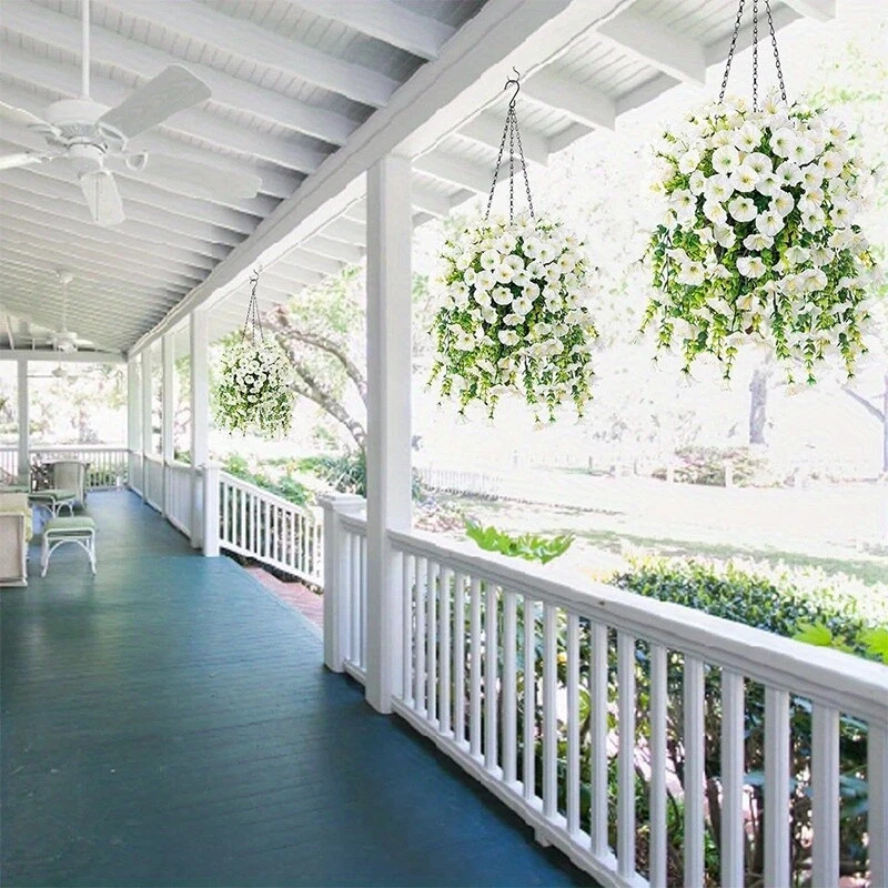 4PCS Artificial Morning Glory Vines UV Resistant Hanging Flowers Outdoor Decor