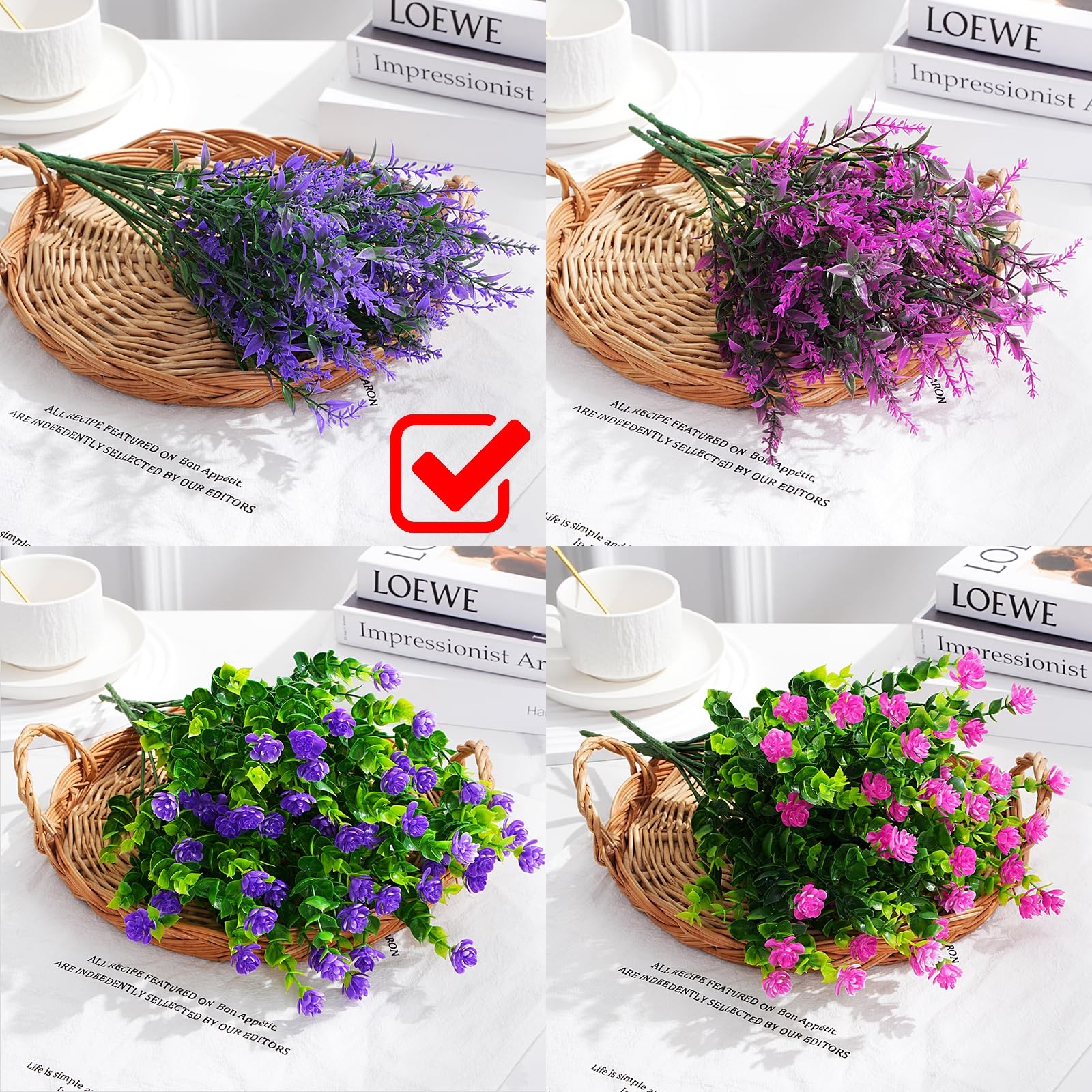 Artificial Flowers, Lavender Fake Flowers 6 Bundles UV Resistant Shrubs Faux …