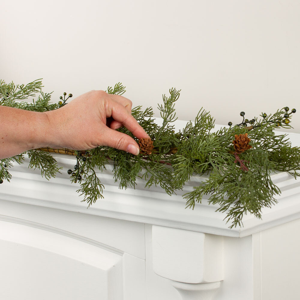 56″ Long Artificial Cedar Juniper Garland with Pine Cones