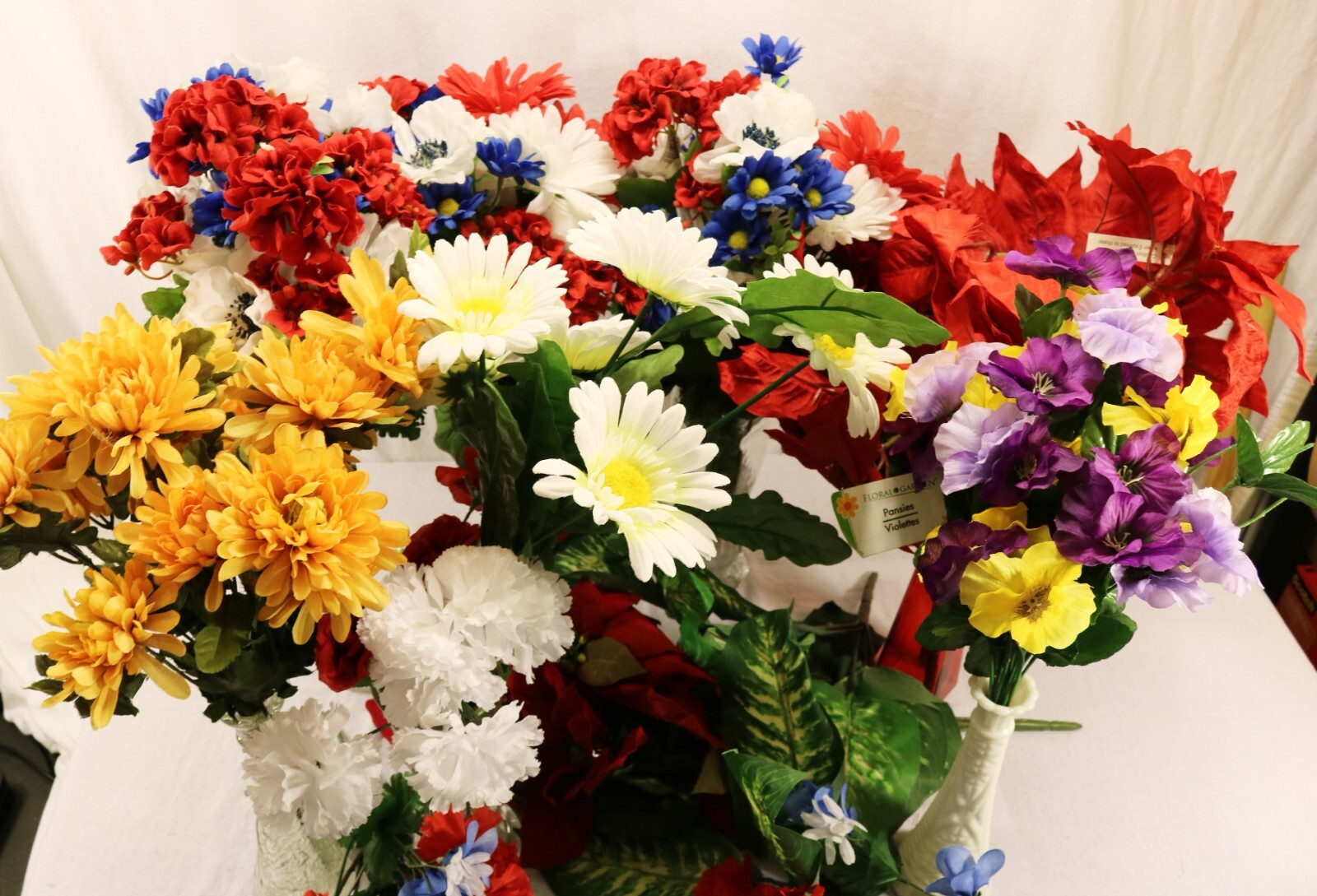 Artificial Flowers Large Lot Various Types & Colors + 6 Vases Read Description