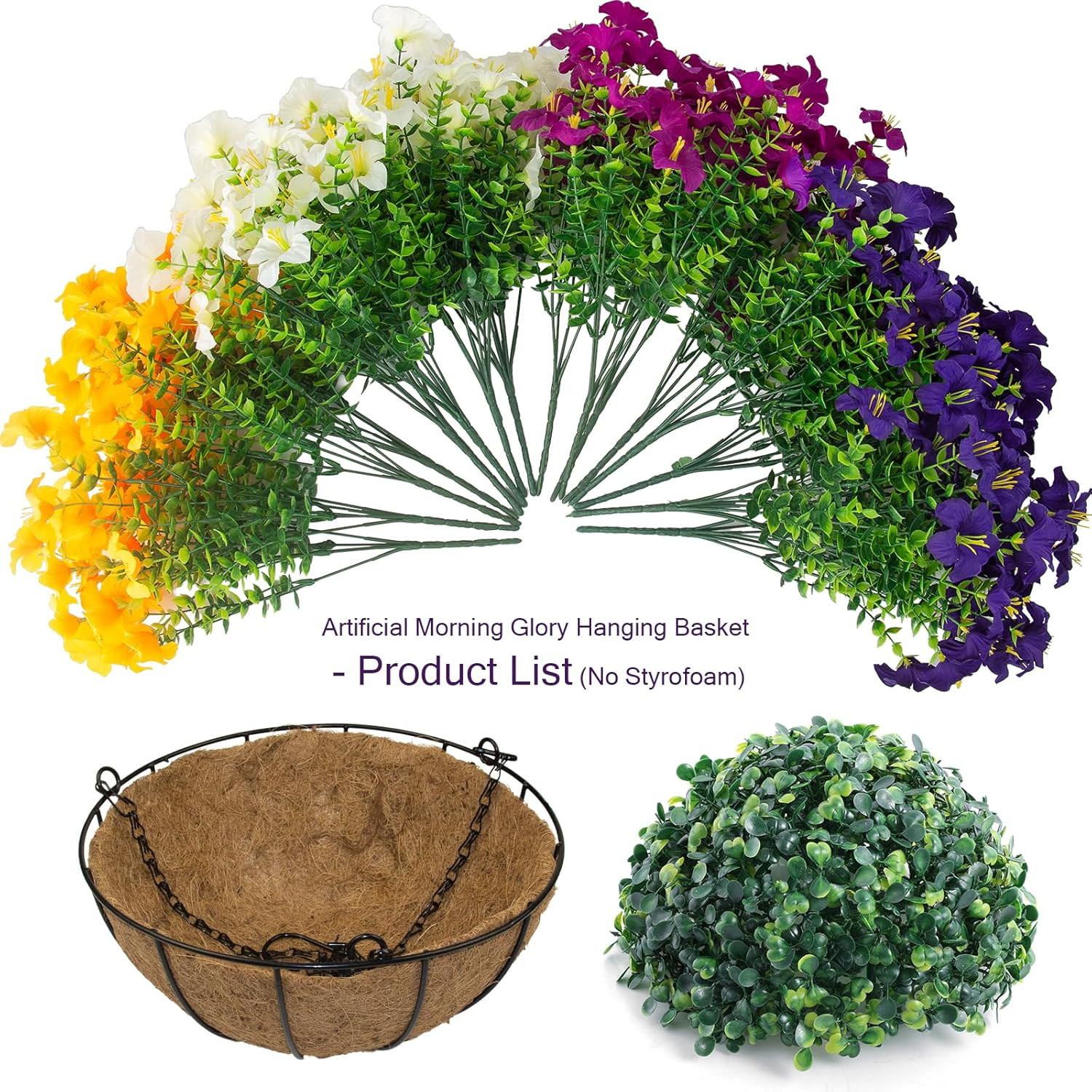 2 Set Artificial Outdoor Flowers with Hanging Baskets,24 Pcs UV Resistant Faux P