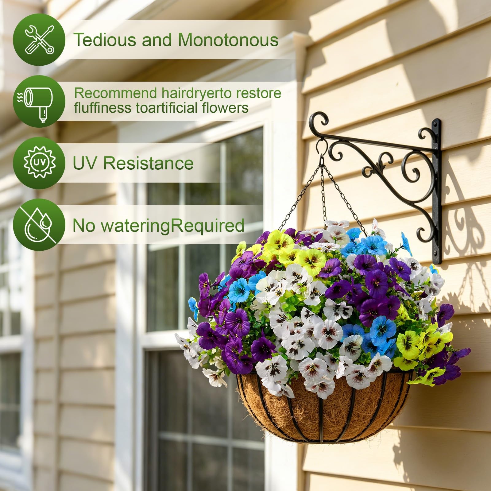 Artificial Fake Pansy Flowers for Outdoor Spring, UV Resistant No Fade 18 Bun…