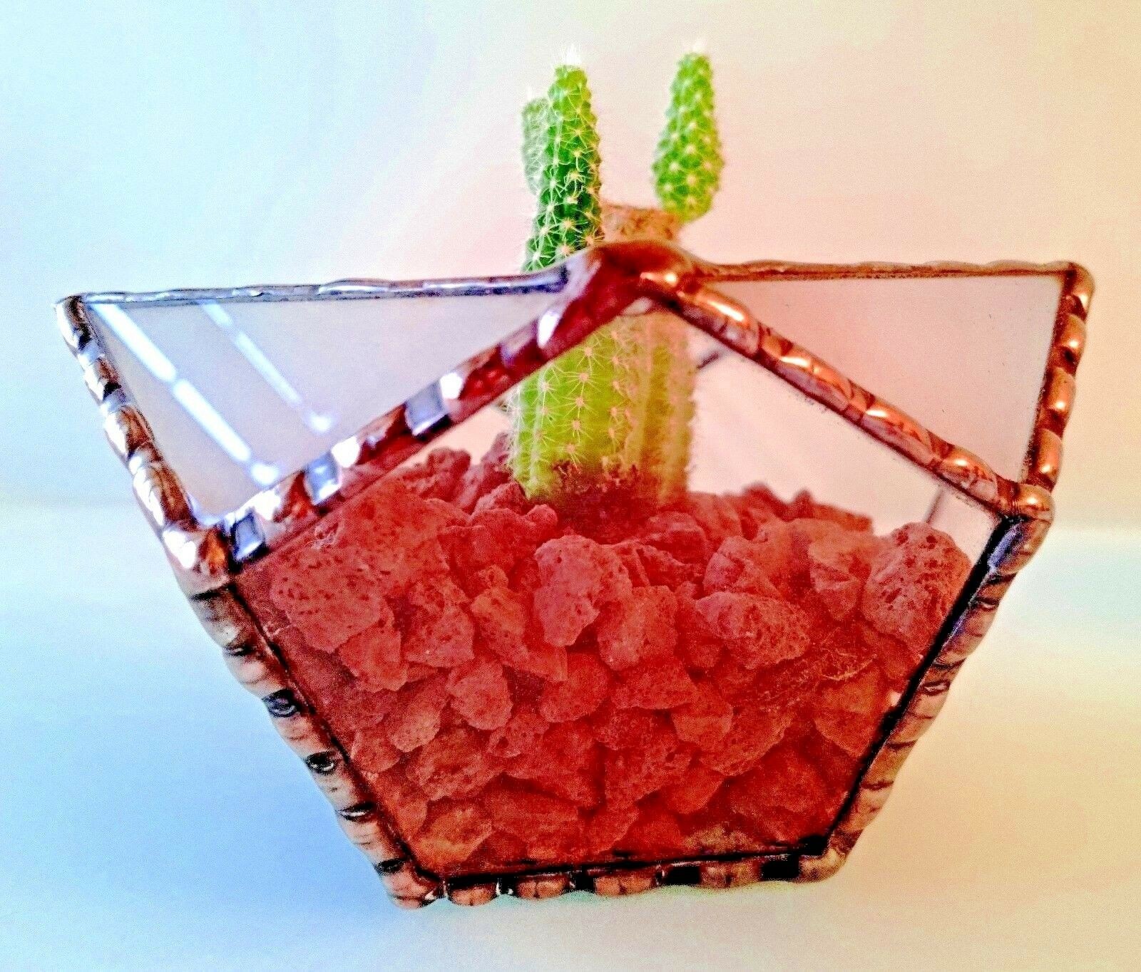 Stained Glass Dodecahedron Terrarium With 3 hooks with Copper Frame, Home Decor