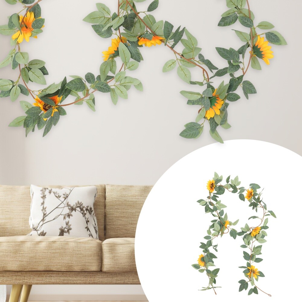 Simulated Green Plant Rattan Artificial Vines with Flowers Adornment