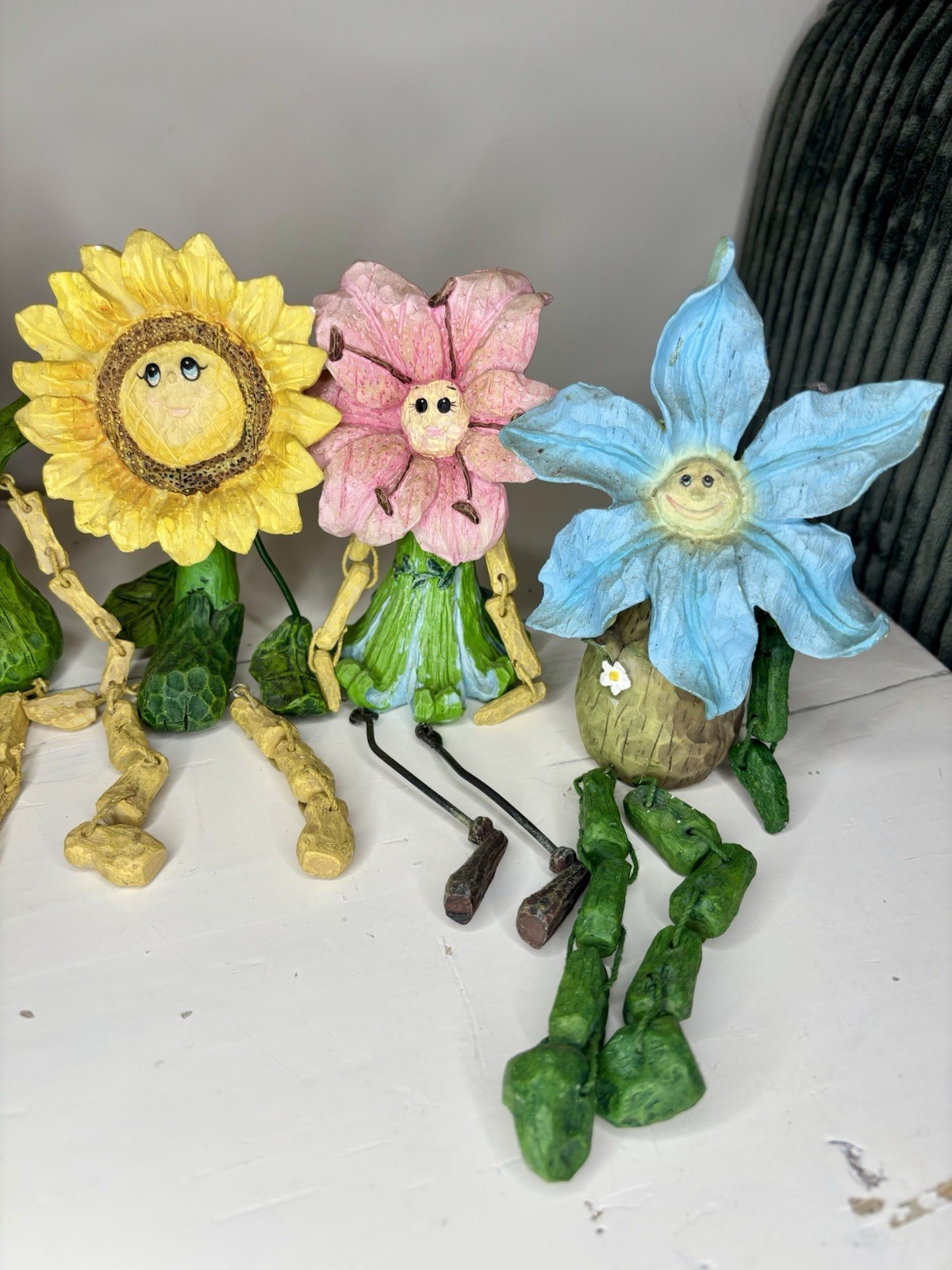80’s Set of 7 Resin Multicolor Vintage Anthropomorphic Flower Shelf Sitters