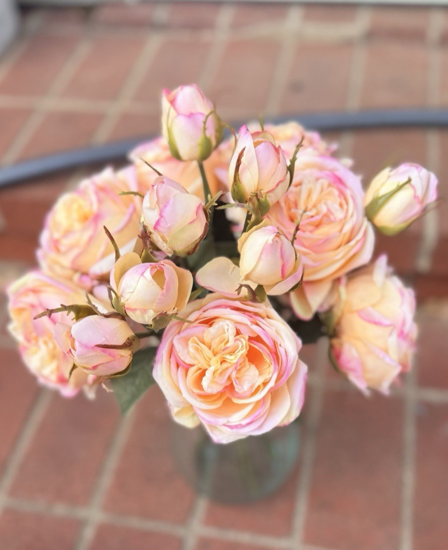 Creamy Pinky Peach Garden Rose Cutting Artificial Flower