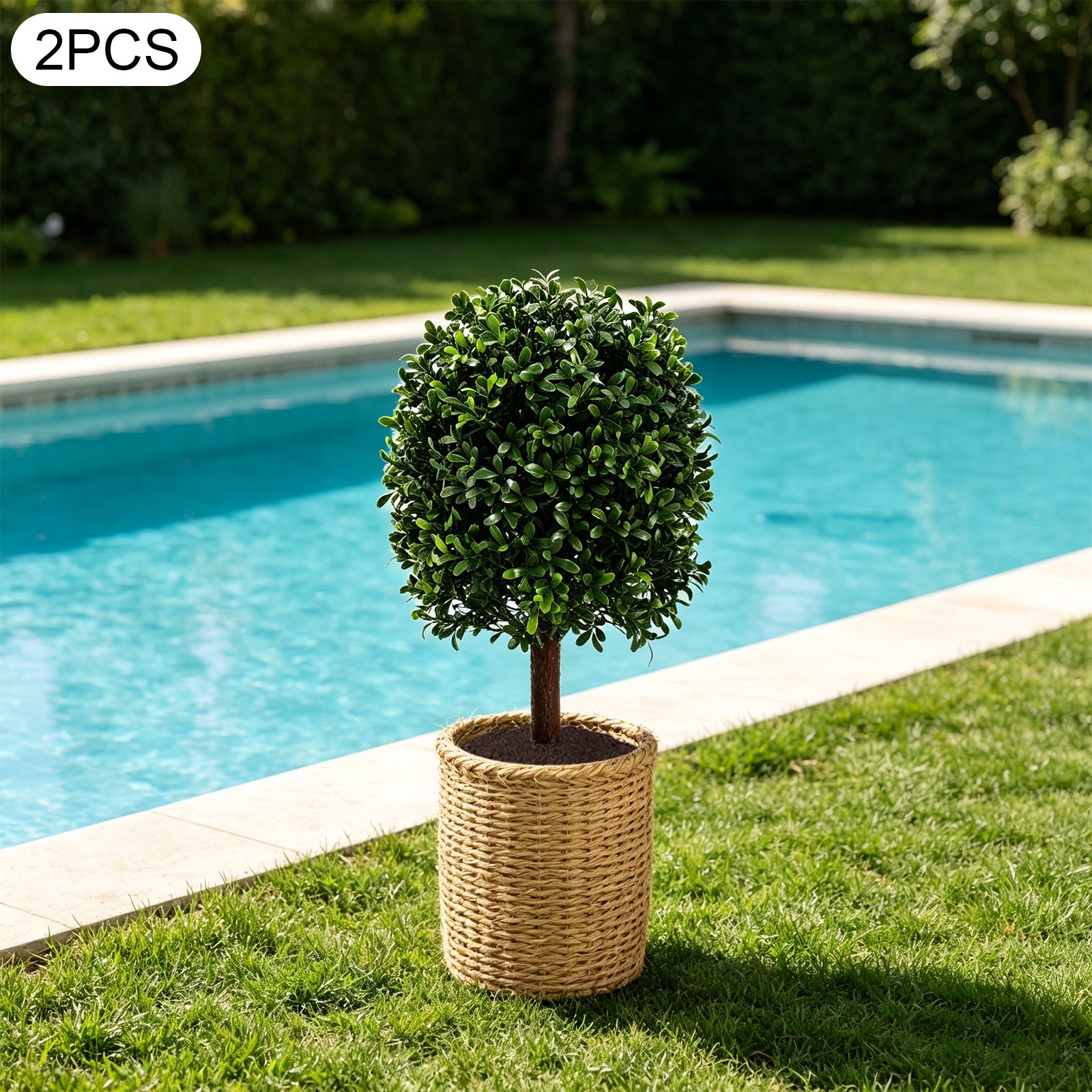2pcs 27 inch Artificial Boxwood Topiary Ball Trees With Ground Spike UV Material