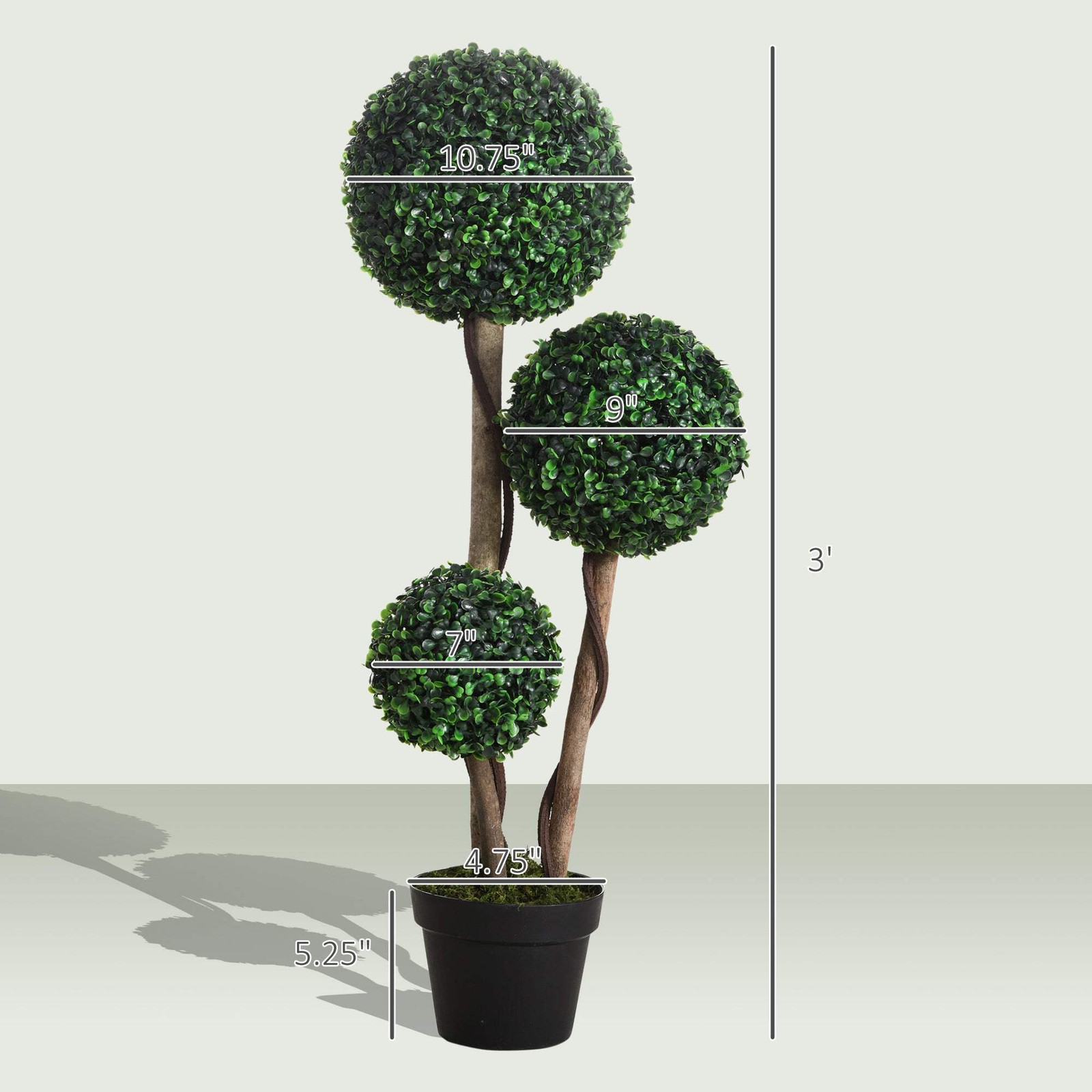 3 Ball Boxwood Topiary Artificial Plant Tree in Pot Indoor Outdoor Home Office D