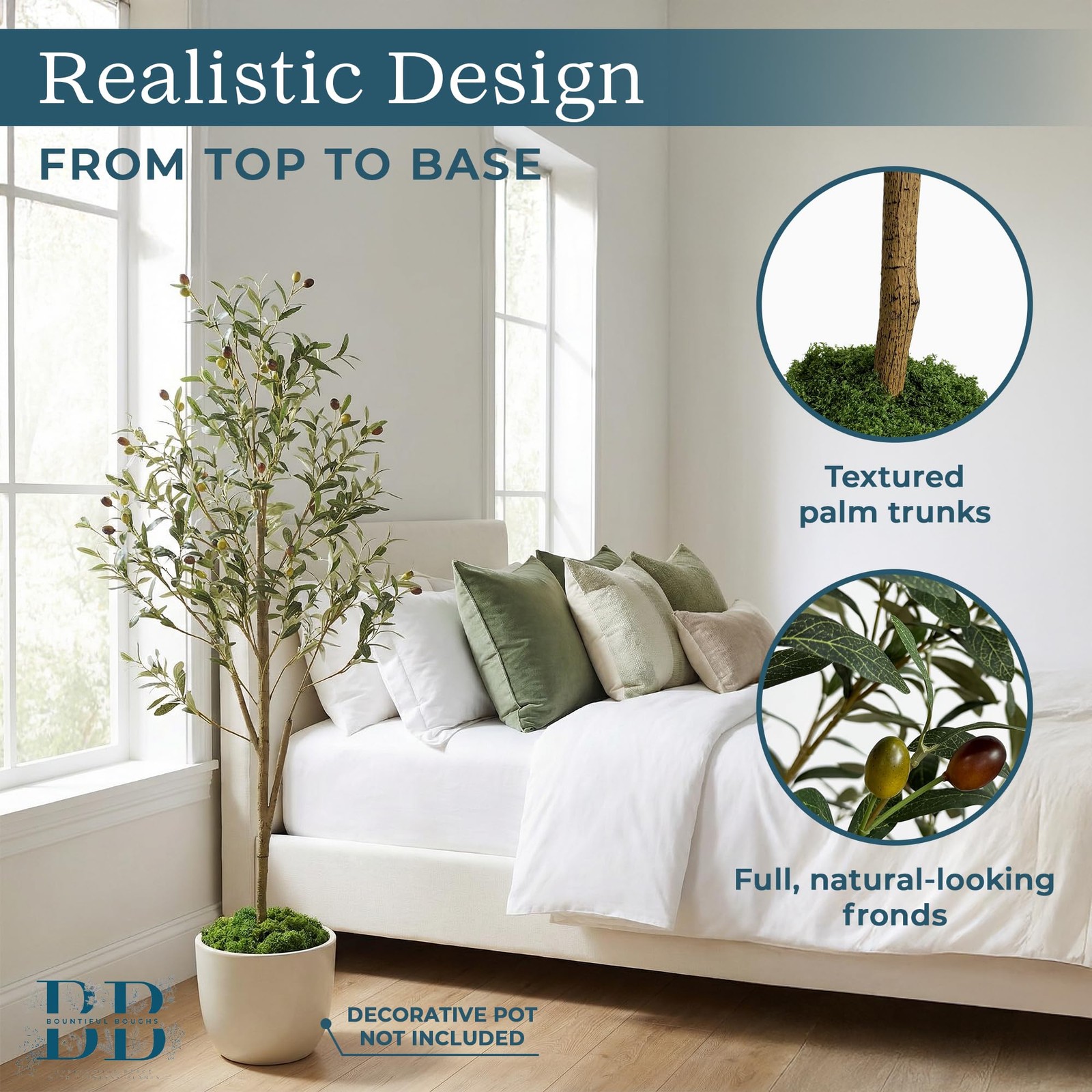 5ft (150 cm) Artificial Olive Tree with Black Plastic Pot & Moss – 720 Leaves…