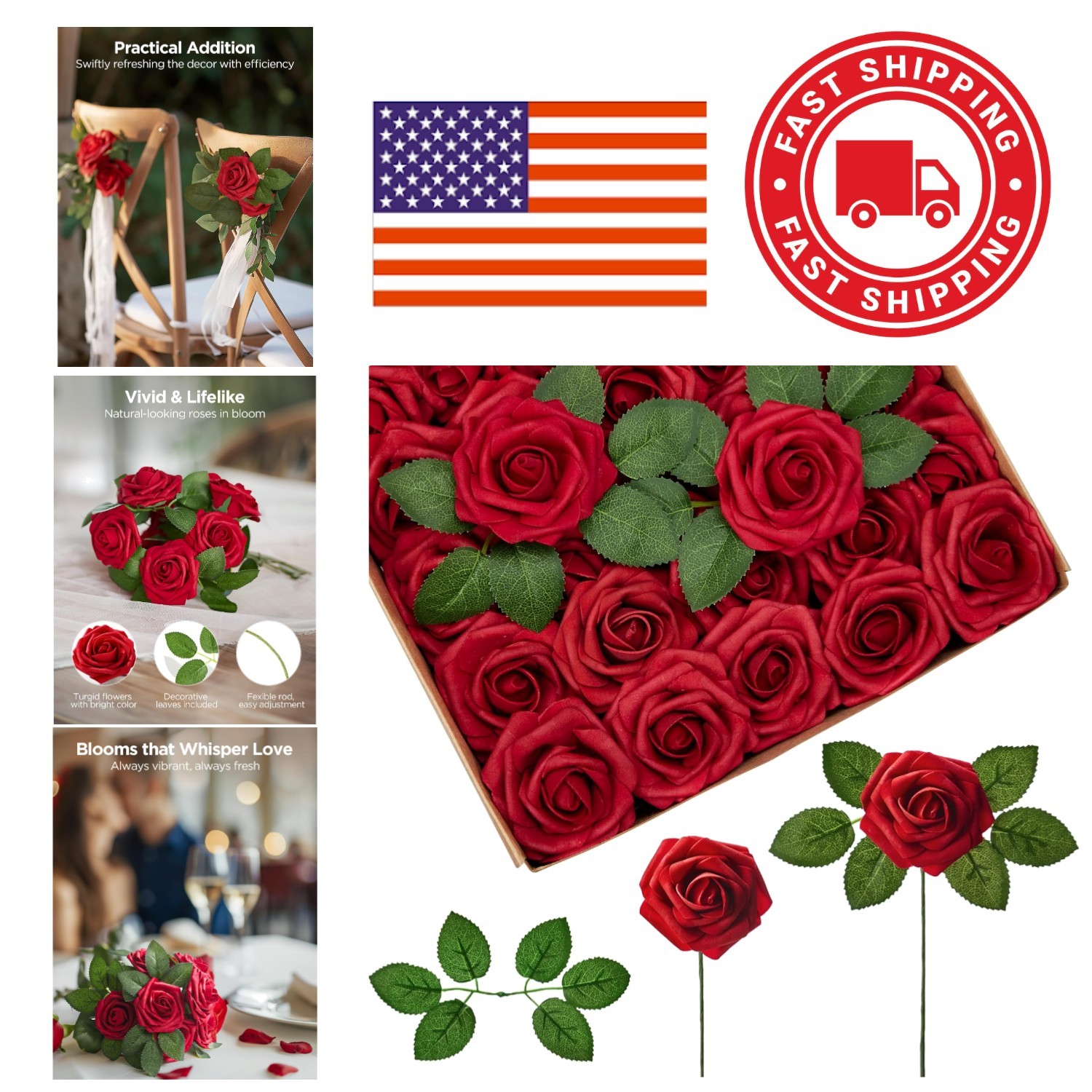 Versatile Dark Red Foam Roses 25 Pcs for Birthdays and Holiday Celebrations