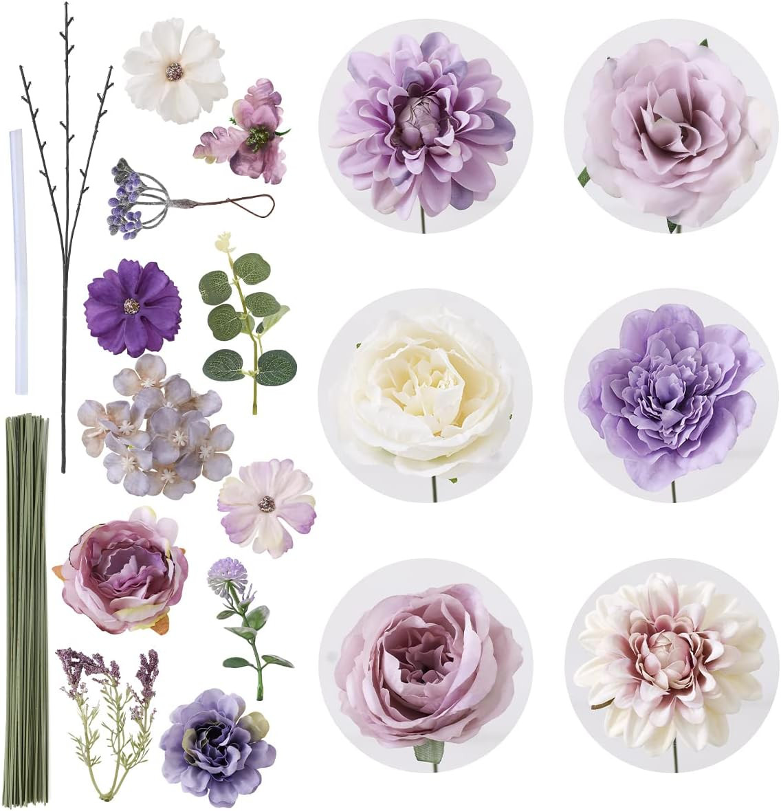 Purple Artificial Flowers Combo with Dahlia and Roses for DIY Wedding Decor