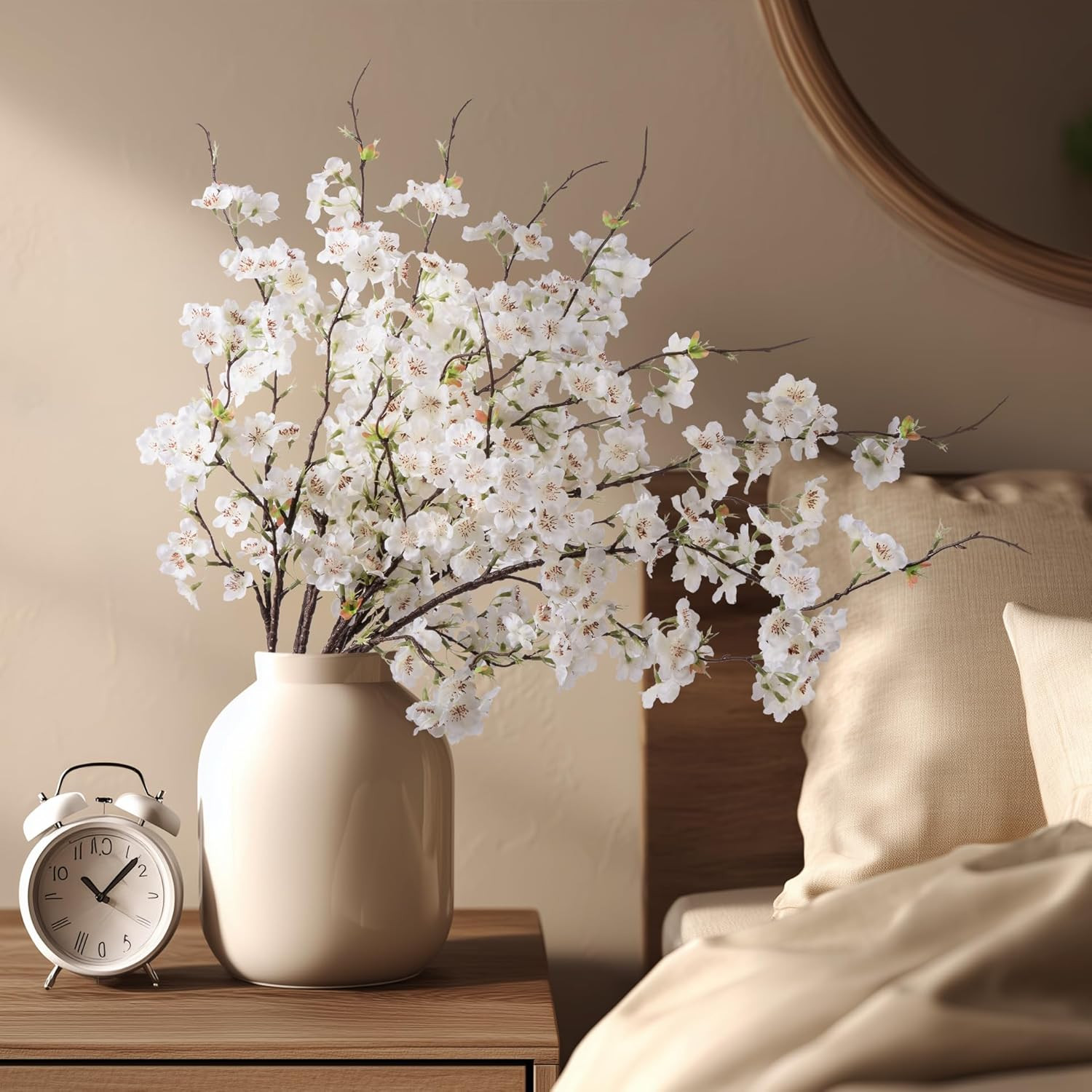 Silk Cherry Blossom Branches 27.6″ – 12Pcs White for Home & Wedding Decor