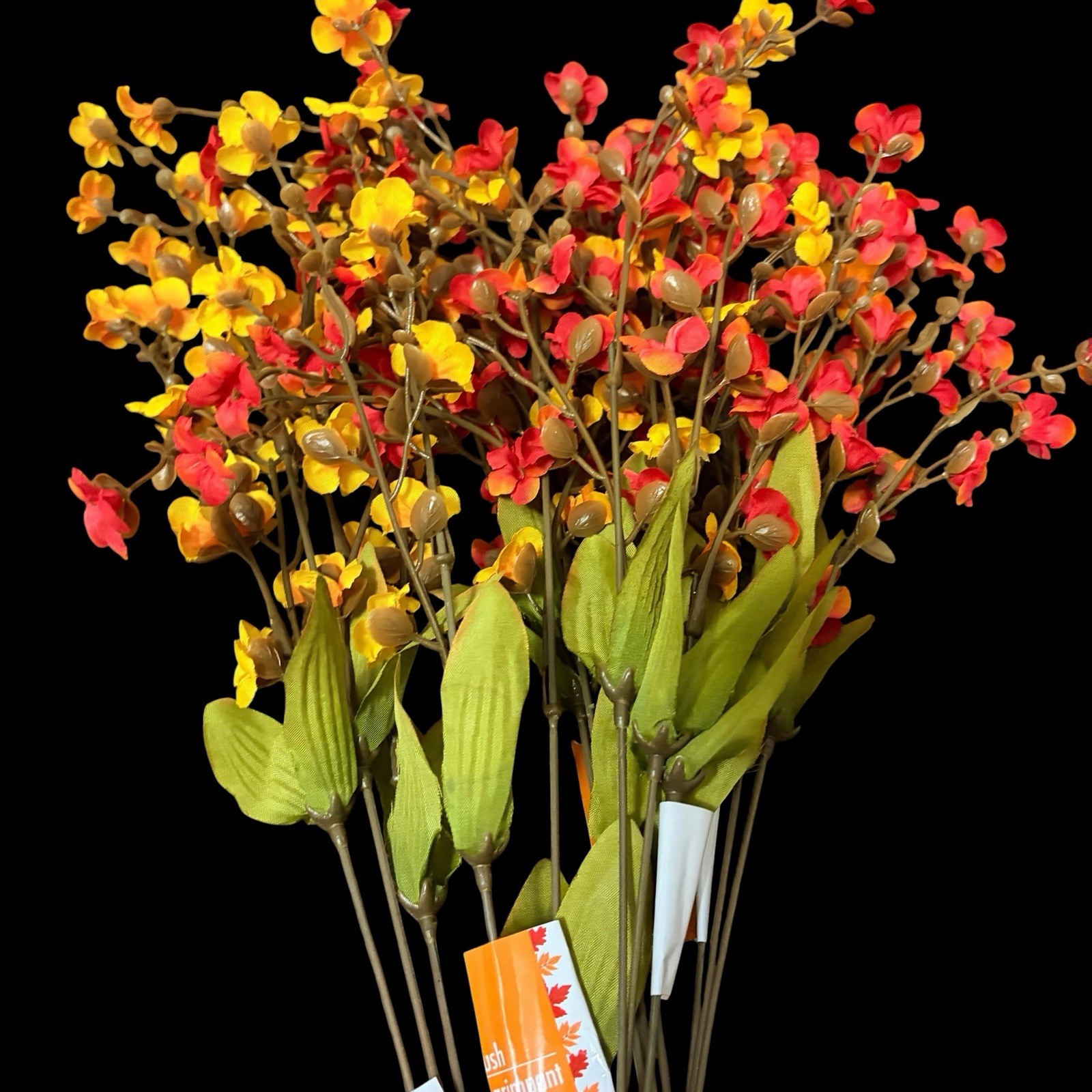 5ps/ Stems Babys Breath/Wild Silk Artificial Flowers Yellow Orange Mix 27” New