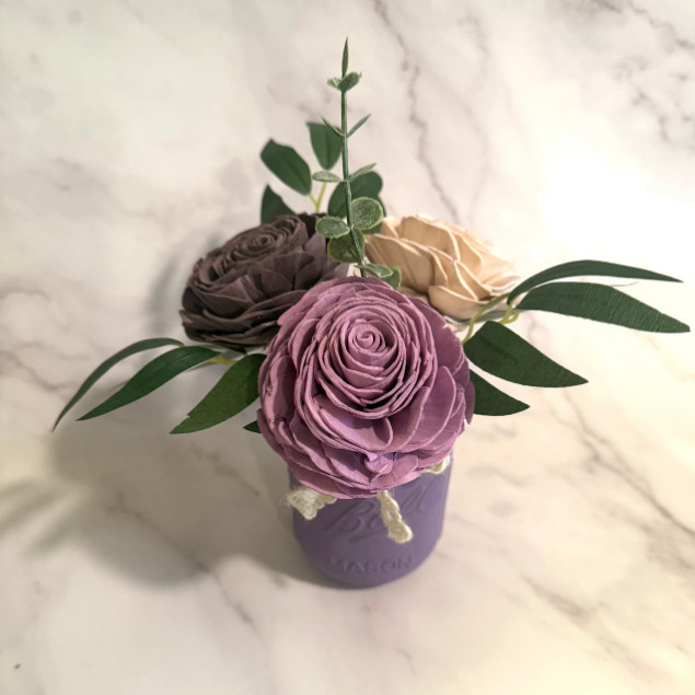 Sola Wood Ivory Purple Rose Flower Centerpiece Mason Jar Arrangement Gift Decor
