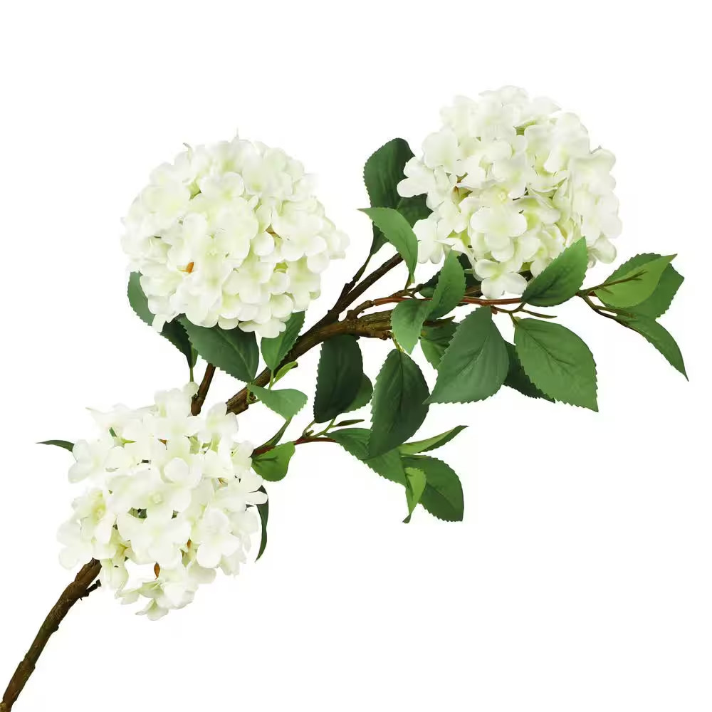 38 In. Deluxe Cream White Artificial Hydrangea Flower Stem Spray Branch (Set of