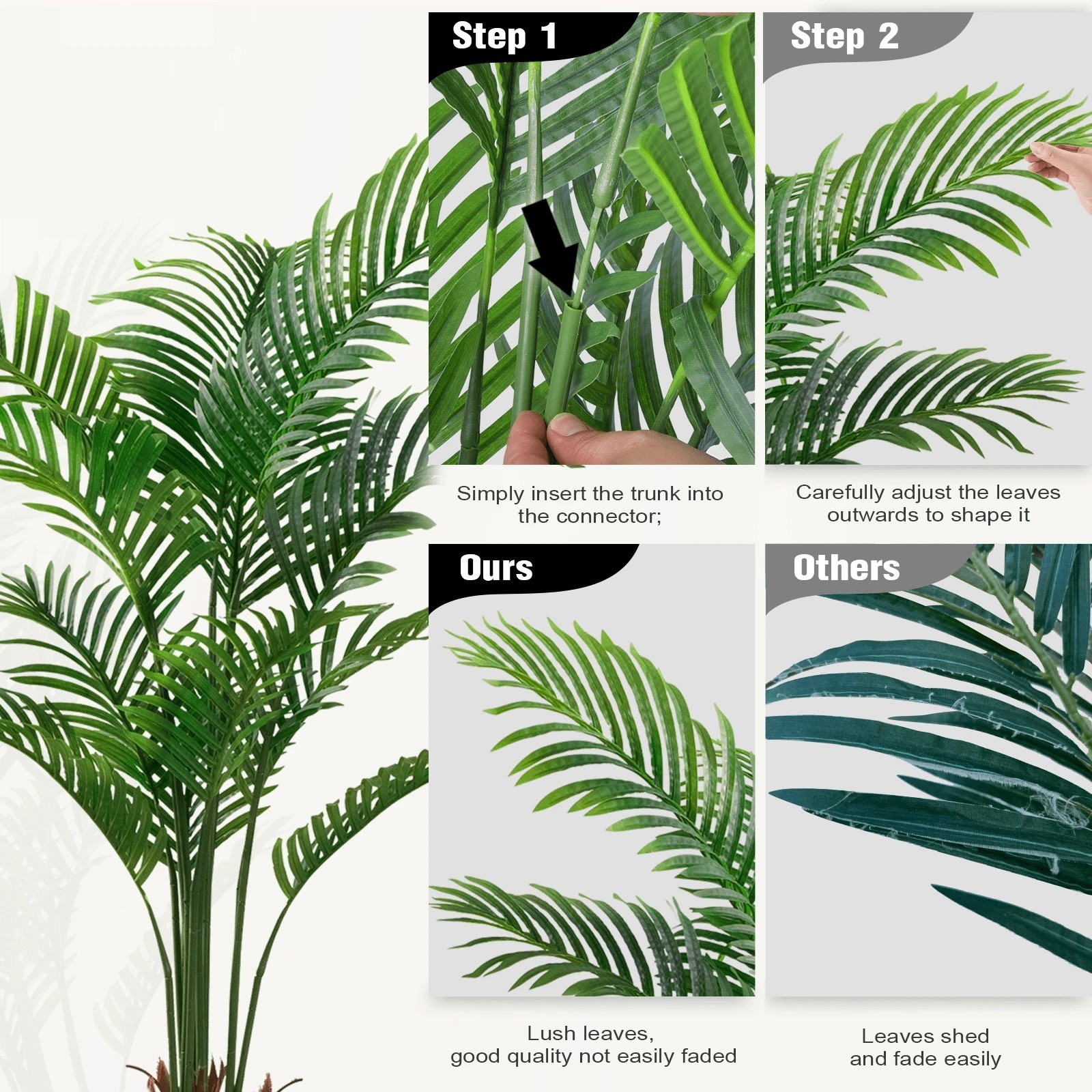 2 Pack 5FT Artificial Palm Trees with White Planters Indoor Decor