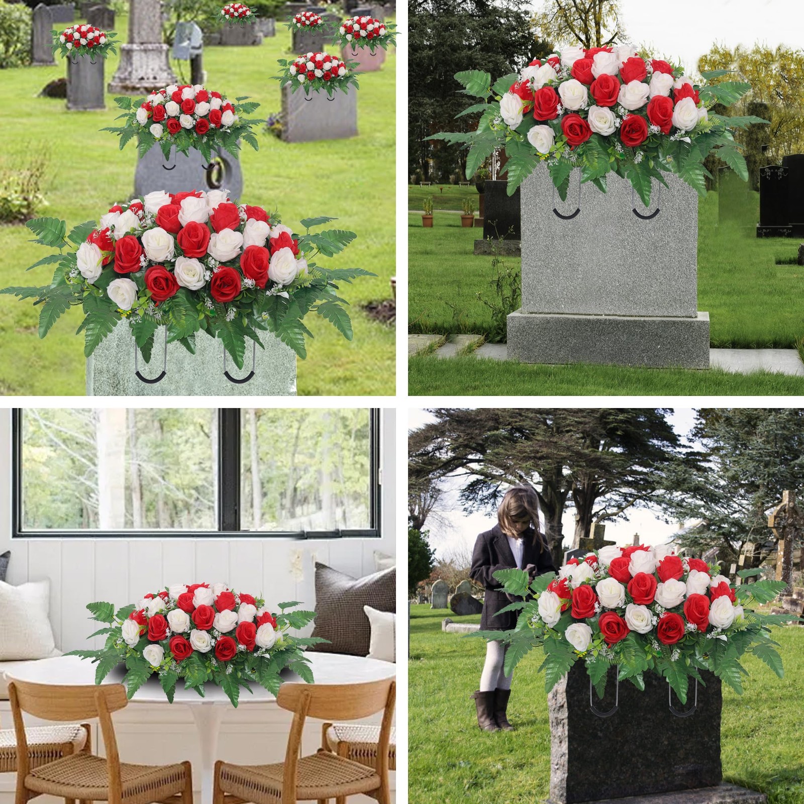 Cemetery Headstone Flower Saddle,Artificial Cemetery Flower Saddles for Grave…