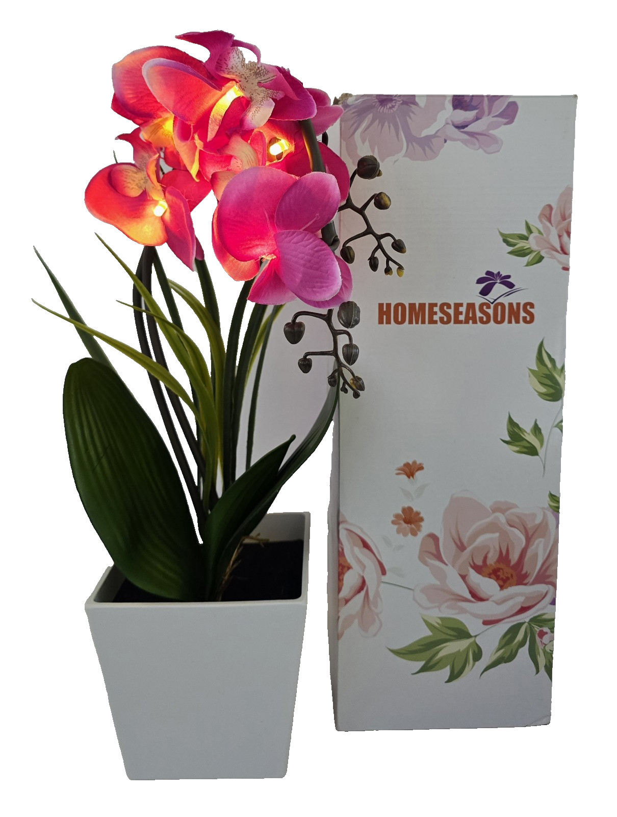 NEW Homeseasons Artificial Orchid w/ LED Lights & Timer 16″ Tall Original Box