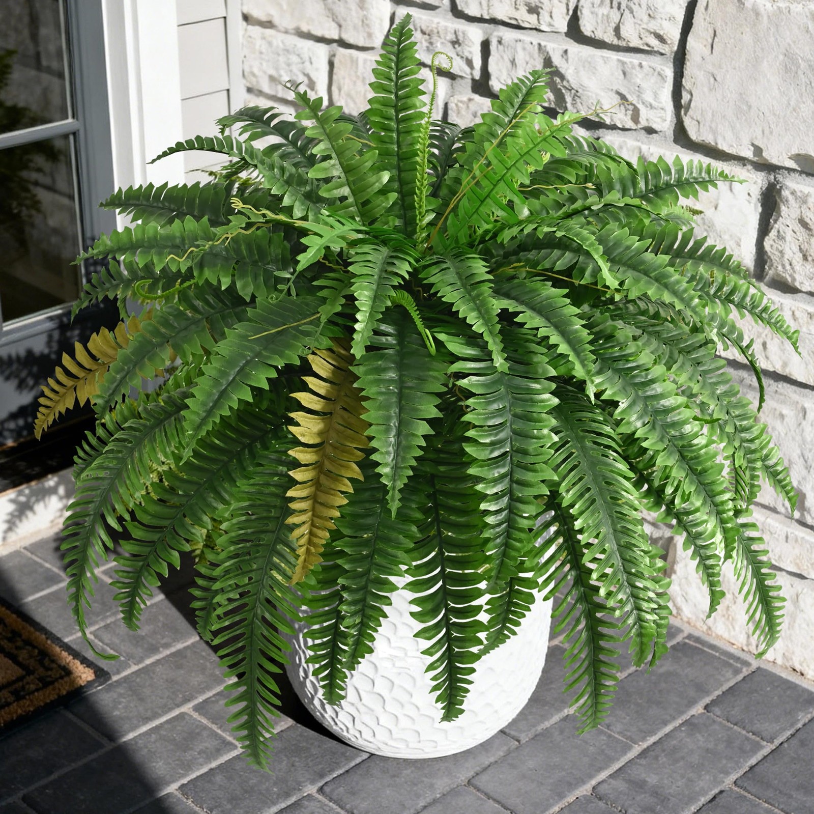 2PCS 45in UV Resistant Faux Boston Ferns – Realistic Outdoor Hanging Decor