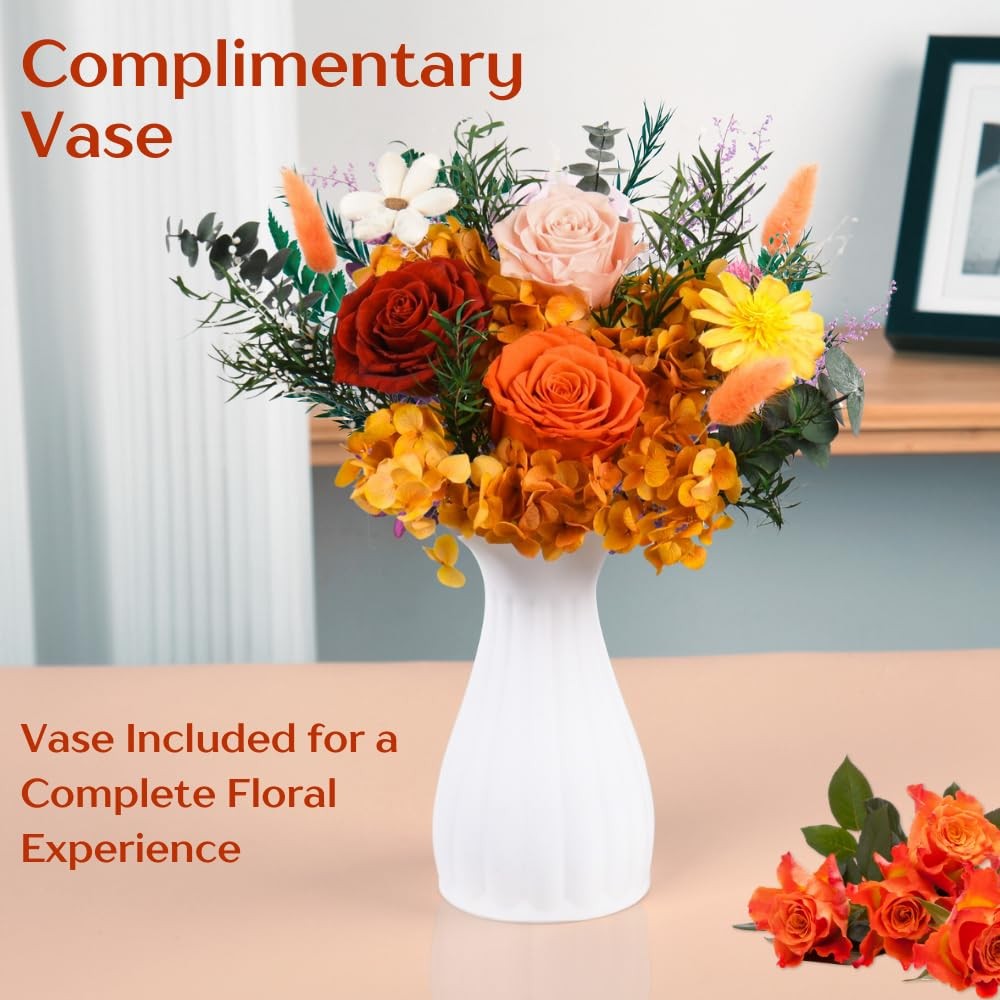 Forever Flowers Bouquet, Preserved Long-Lasting Orange Roses, Vase-Ready Arra…