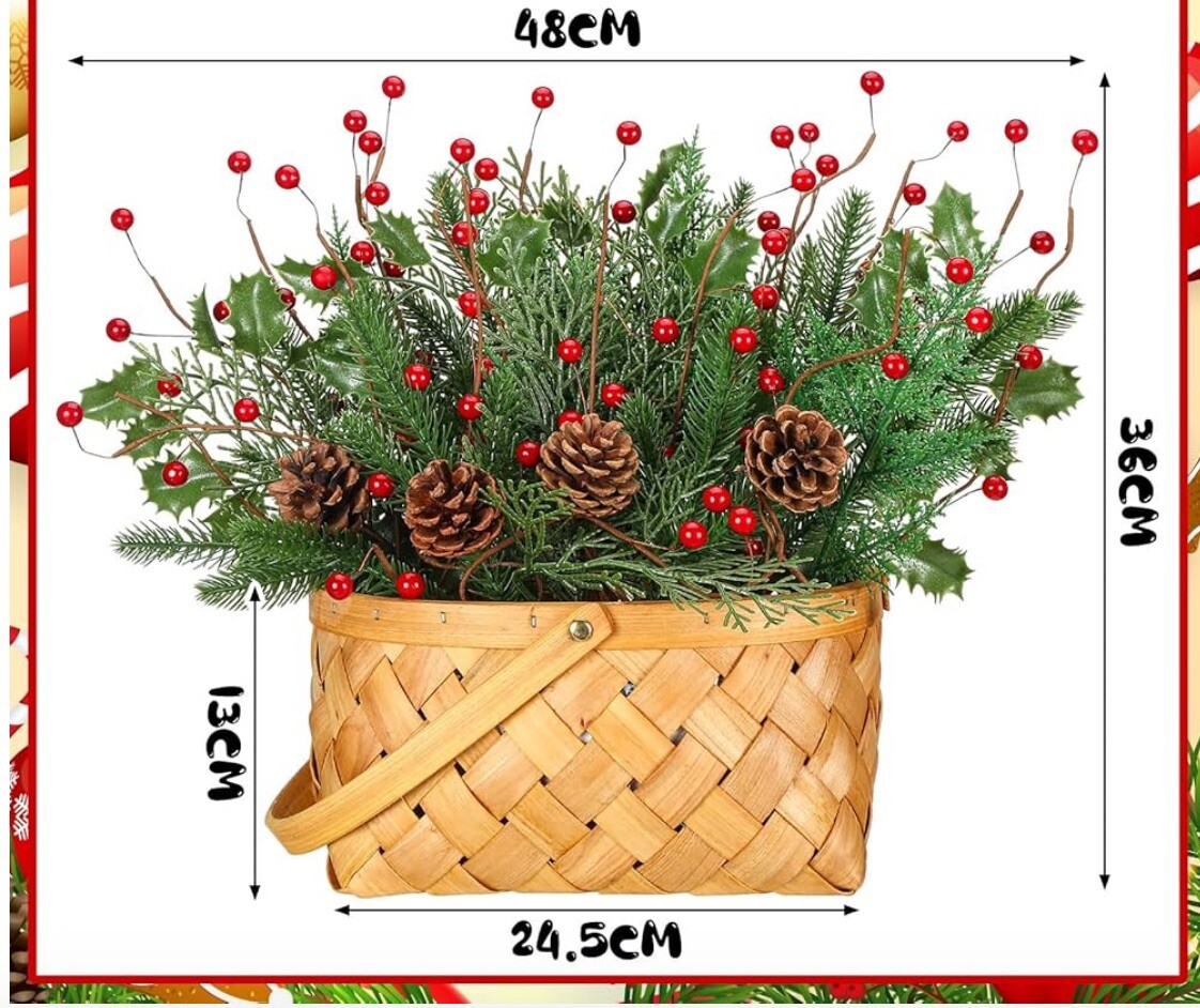 Christmas Artificial Flower Basket Decor Tabletop Decoration Plant with Red B…