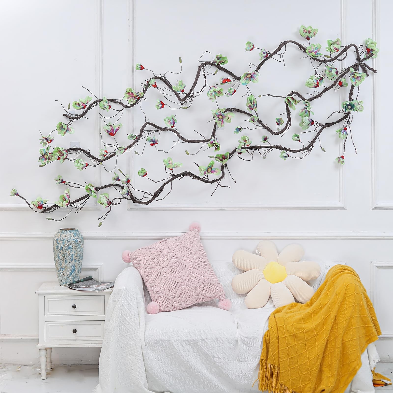 118 inch Artificial Magnolia Orchid Flowers Ivy Vines Garland Fake Tree Branc…