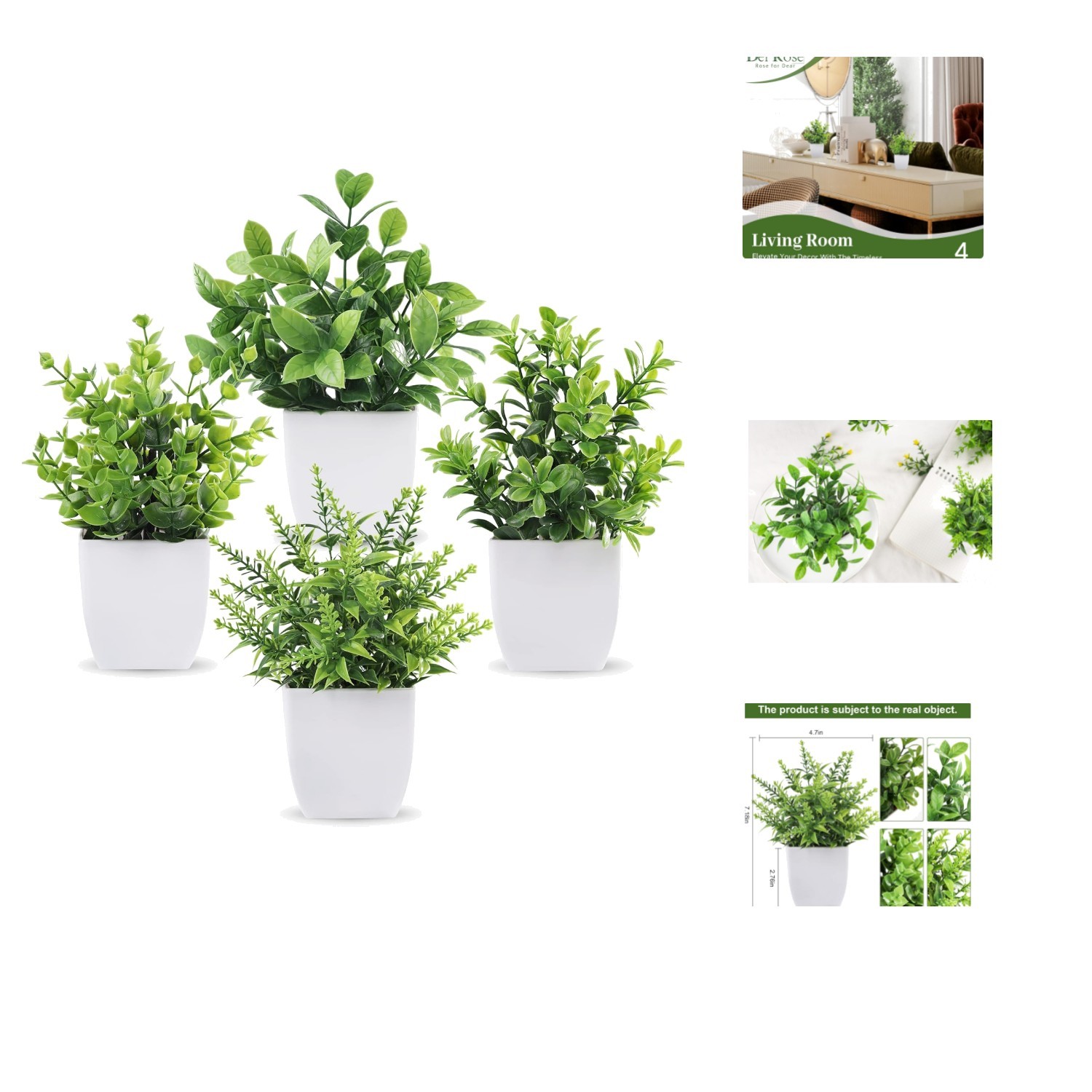 Versatile 4 Pack of Artificial Potted Plants for Bathroom, Office & Living Room