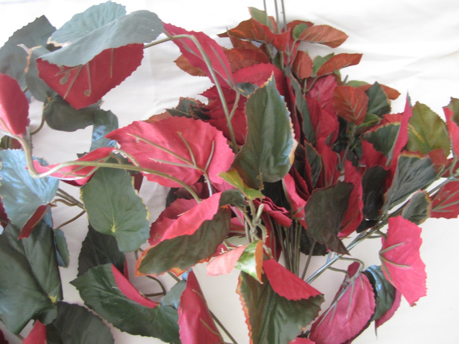Lot of RED & GREEN Artificial Floral BUSH LEAVES Tree Branches Greenery Decor