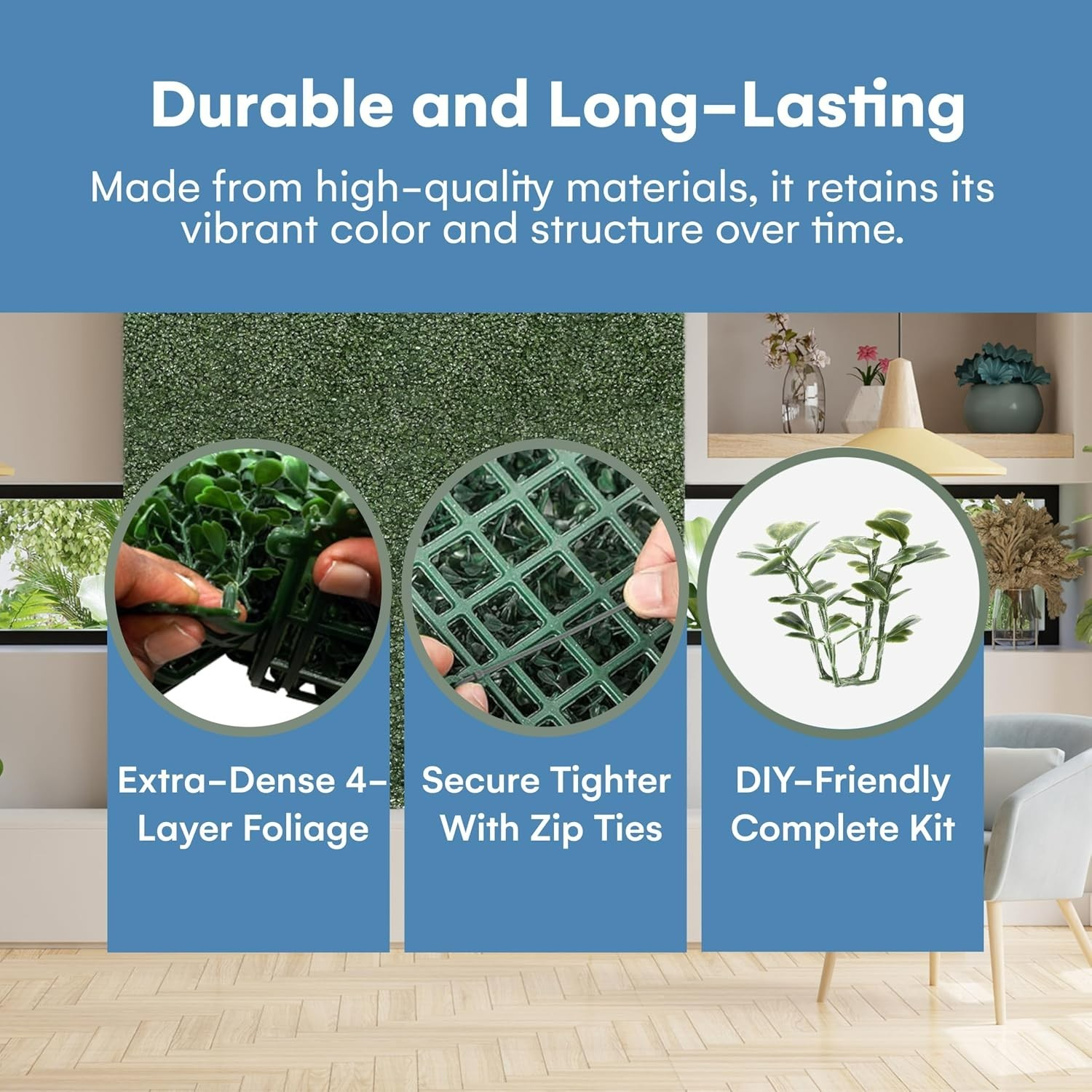 DIY-Friendly Greenery Wall Panels 20”x20” – 6 Pack with Accessories Included