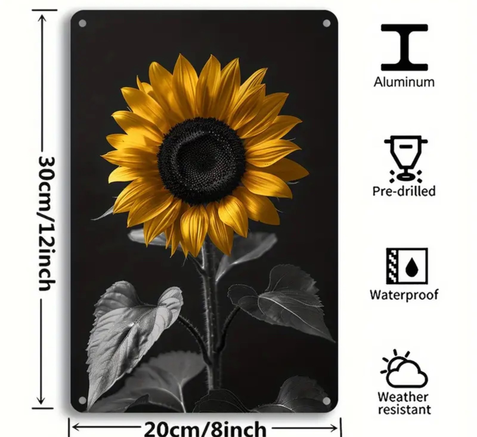 Floral Metal Wall Decor -Rustic Sunflower- NEW- 8×12-Weather Proof-