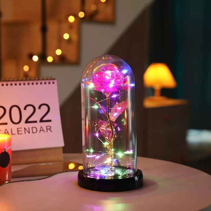 Wholesale artificial rose LED lighting, high-quality 24K rose glass cover