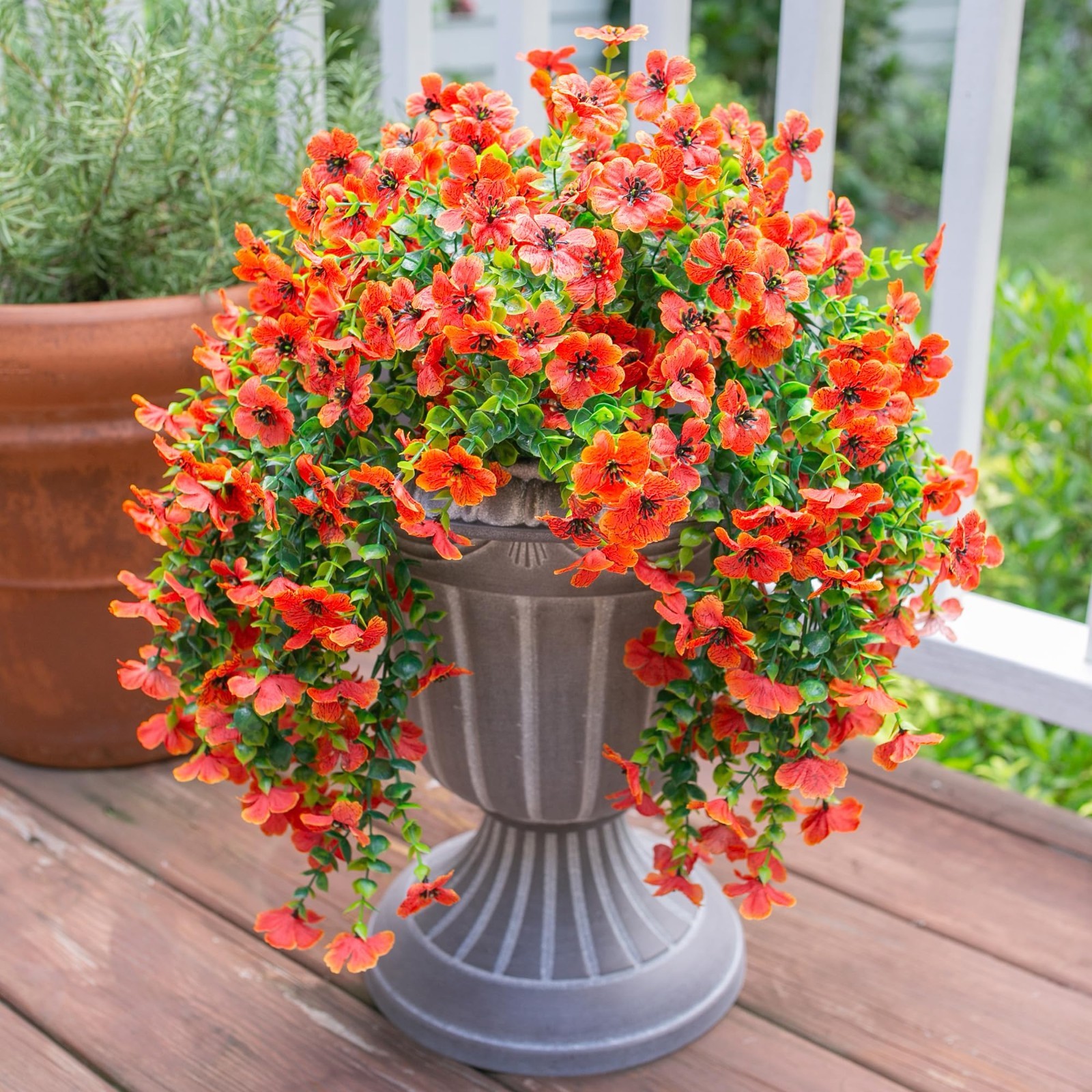 Fall Artificial Mums & Eucalyptus Hanging Decor – 2Pcs Orange Daisy Silk Flowers