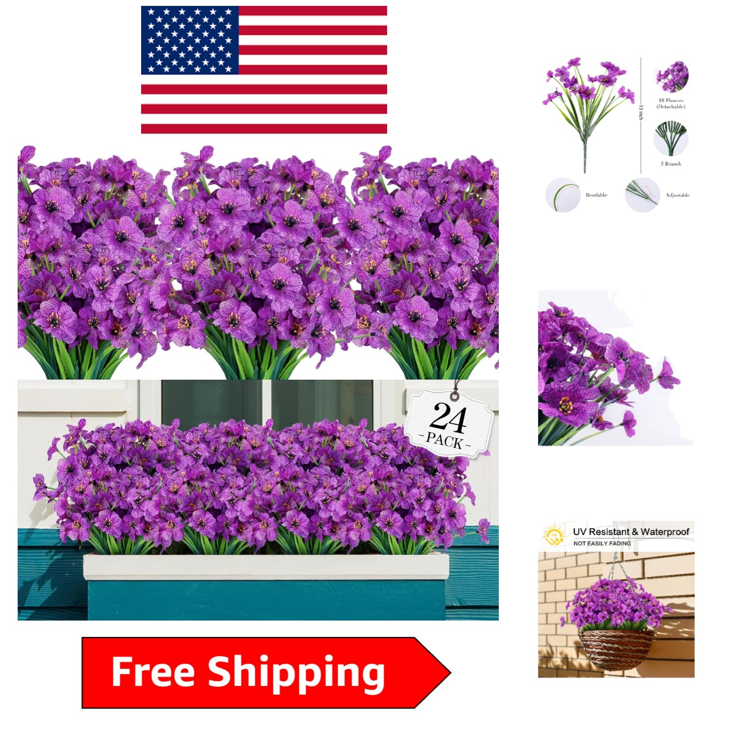 Vibrant Eco-Friendly Faux Flowers: 24 Bundles for Lasting Indoor/Outdoor Beauty