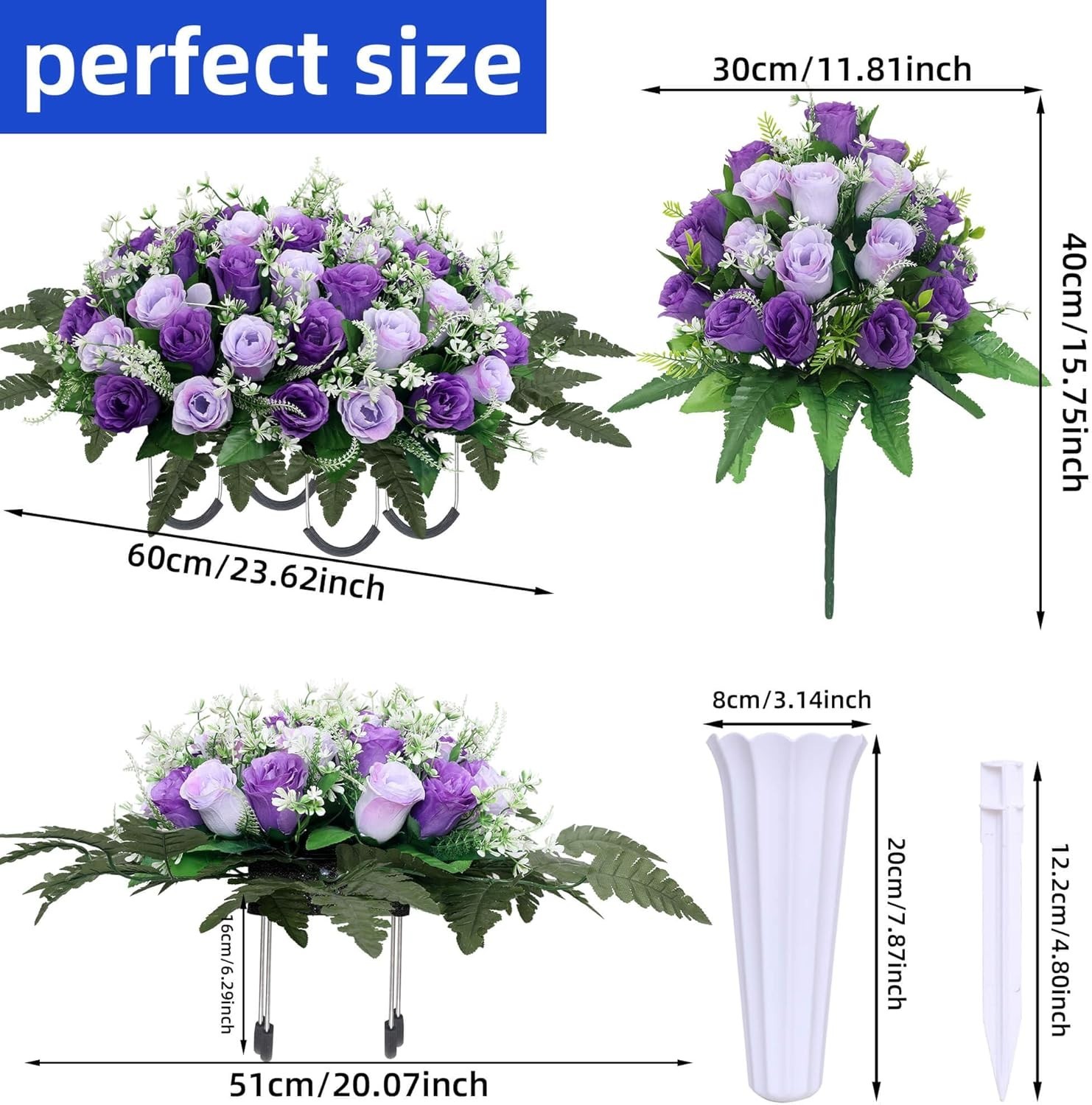 3 Sets Cemetery Flowers for Grave,Headstone Flower Saddle,Grave Memorial ….