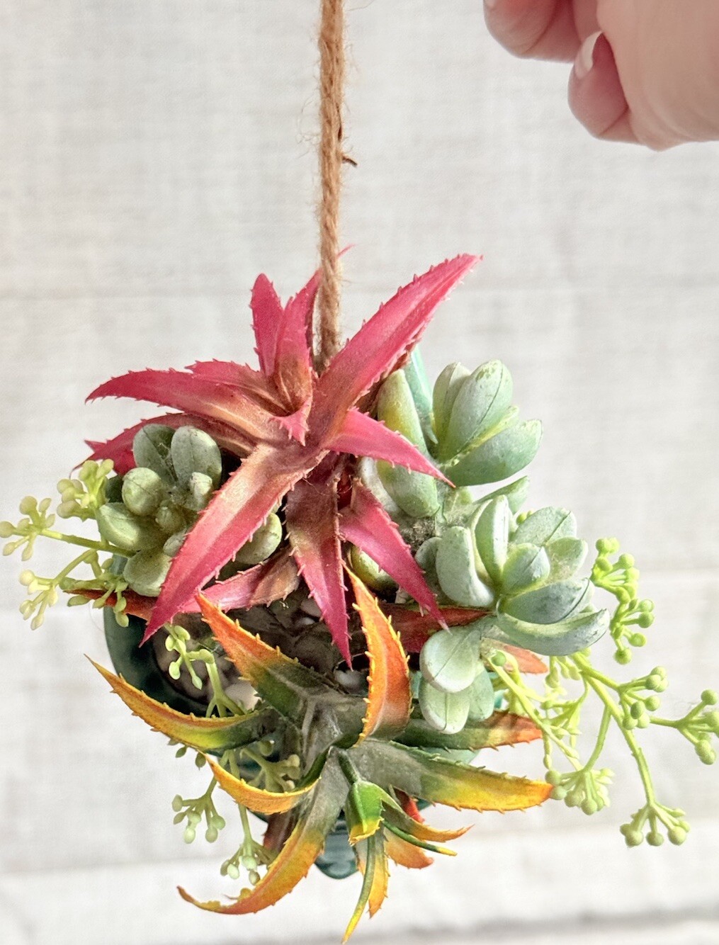 Fake Assorted Plants Faux Succulents in VTG Seashell Hanging Pot Realistic Plant