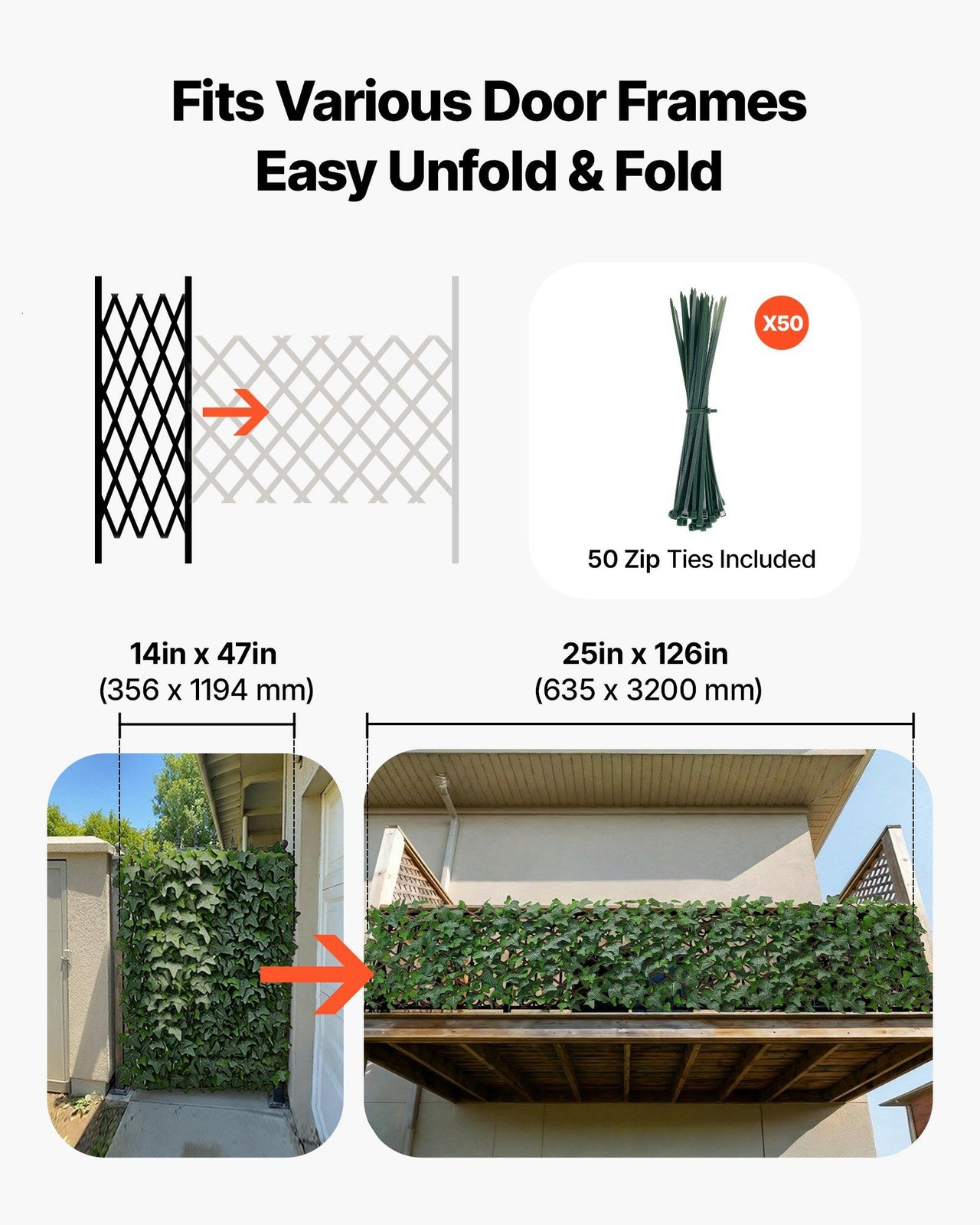 Realistic Expandable Ivy Panel — 25x126in Faux Greenery Backdrop for Balcony