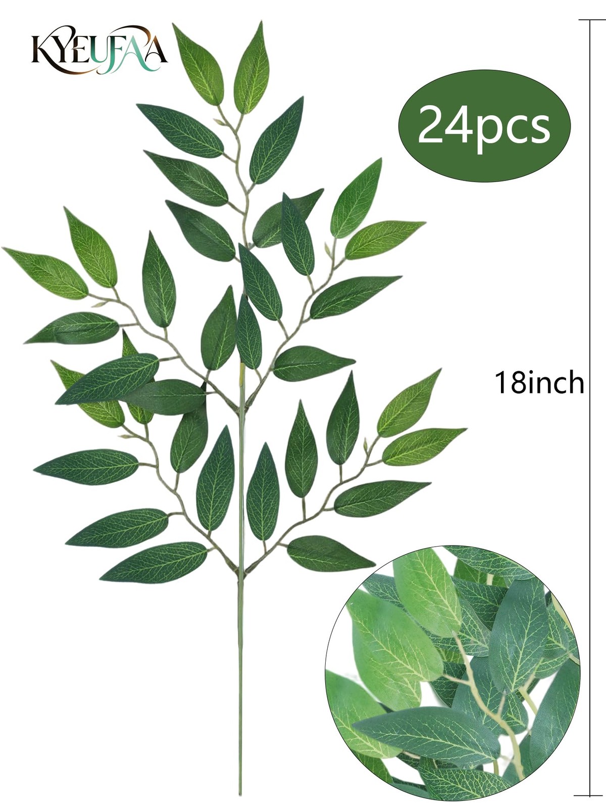 24Pcs Italian Ruscus Greenery Stems Bulk, Artificial Silk Green Leaves Garlan…