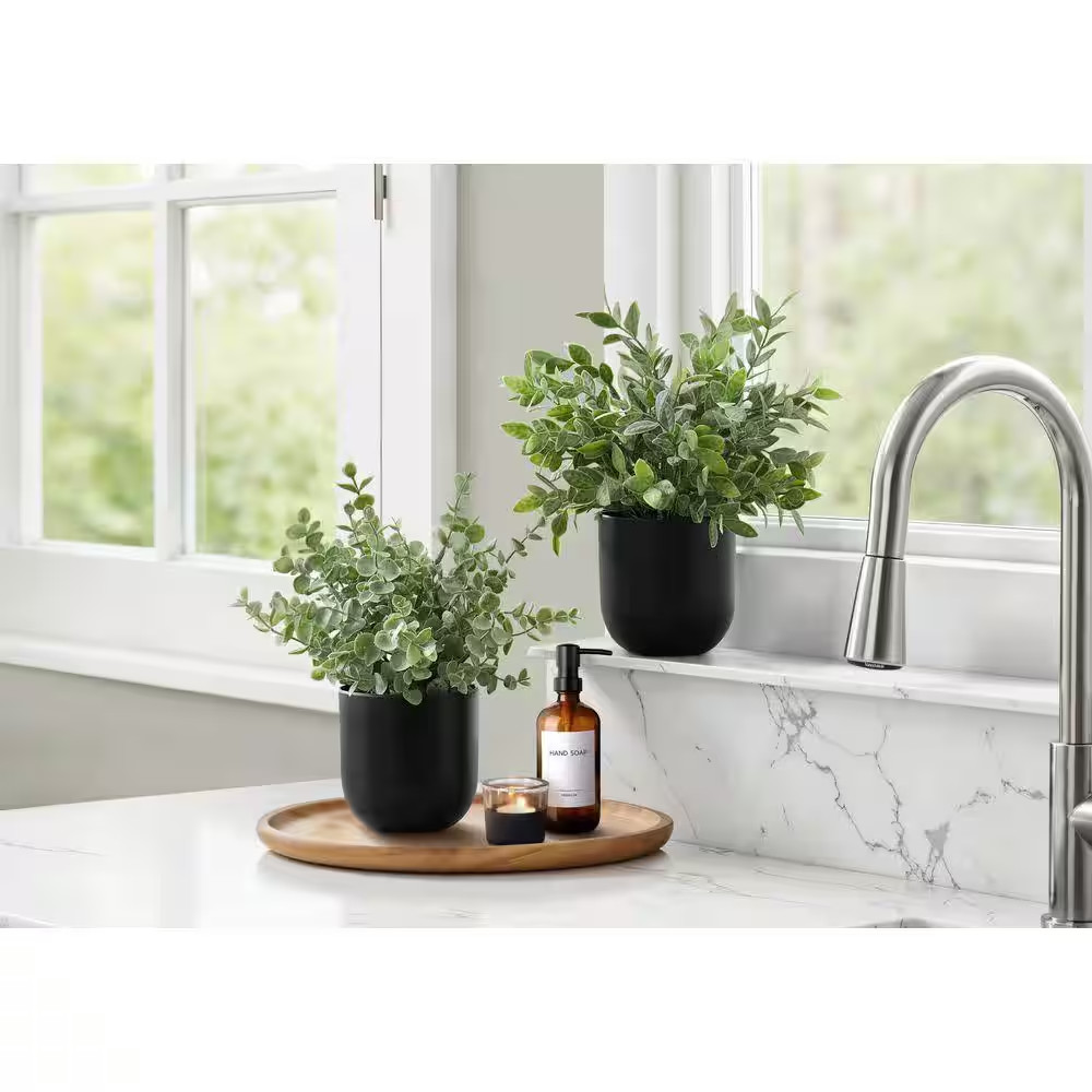 11 In. Artificial Green Indoor Eucalyptus Grass Set, Faux Tabletop Greenery Duo,
