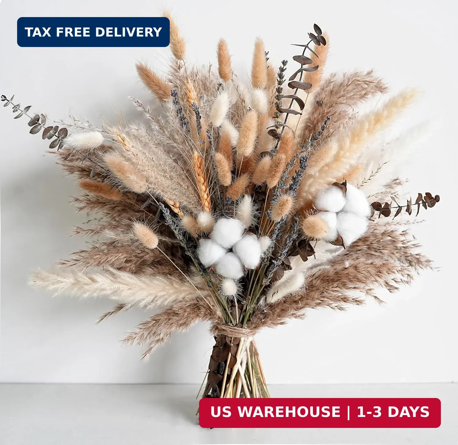 Natural Dried Flower Bouquet – Pampas Grass, Cotton Stems, Bunny Tails, Eucalypt