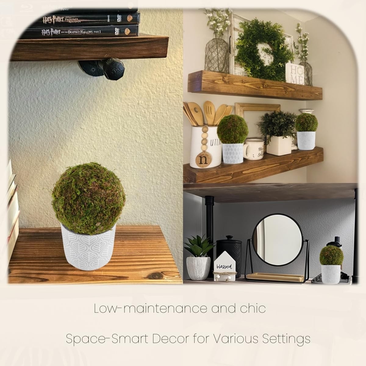 Small Potted Fake Moss Ball Artificial Plants Topiaries for Shelf Home Office…