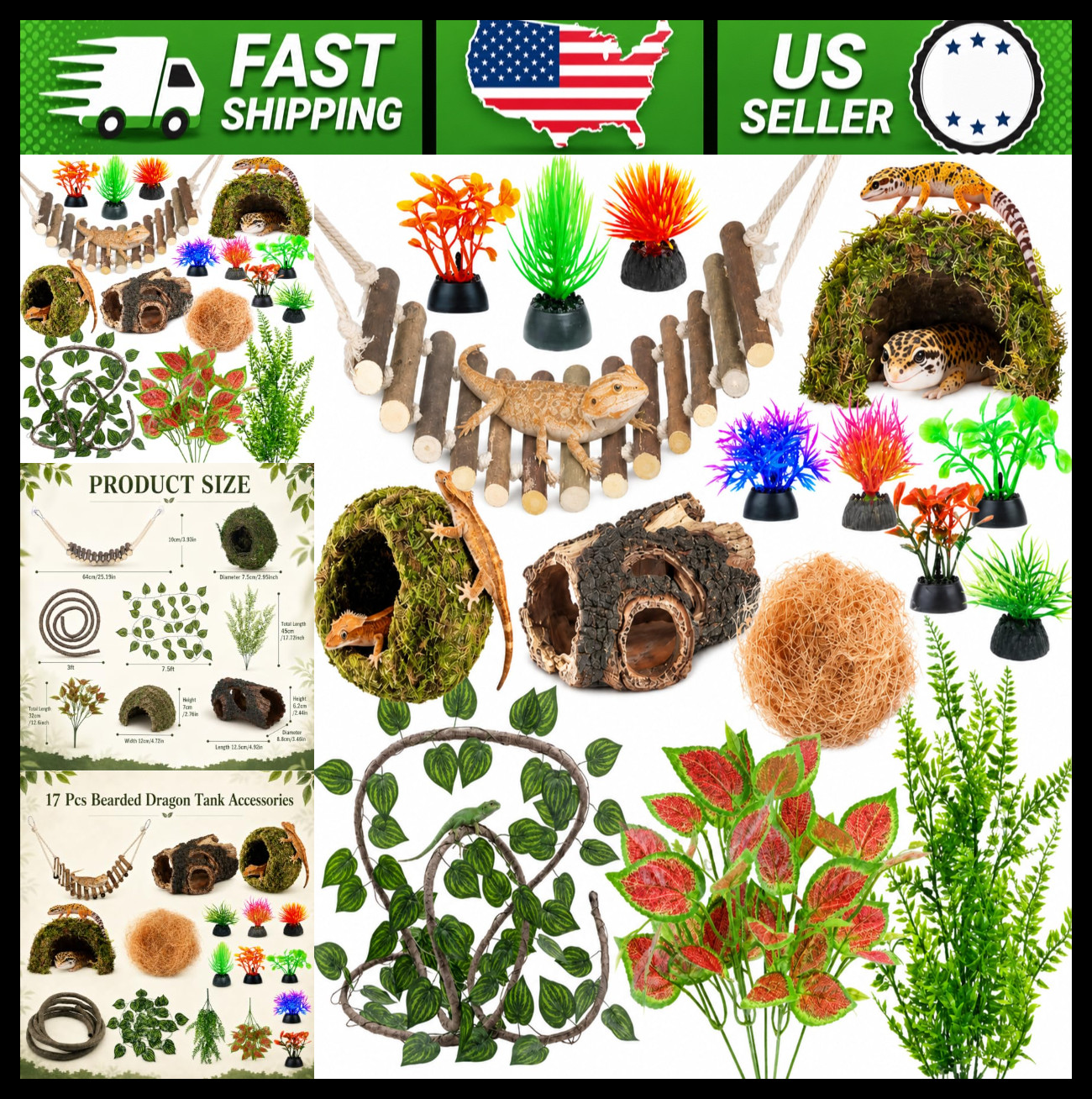 17 Pc Reptile Tank Accessories Moss Plants Suction Cups Decor