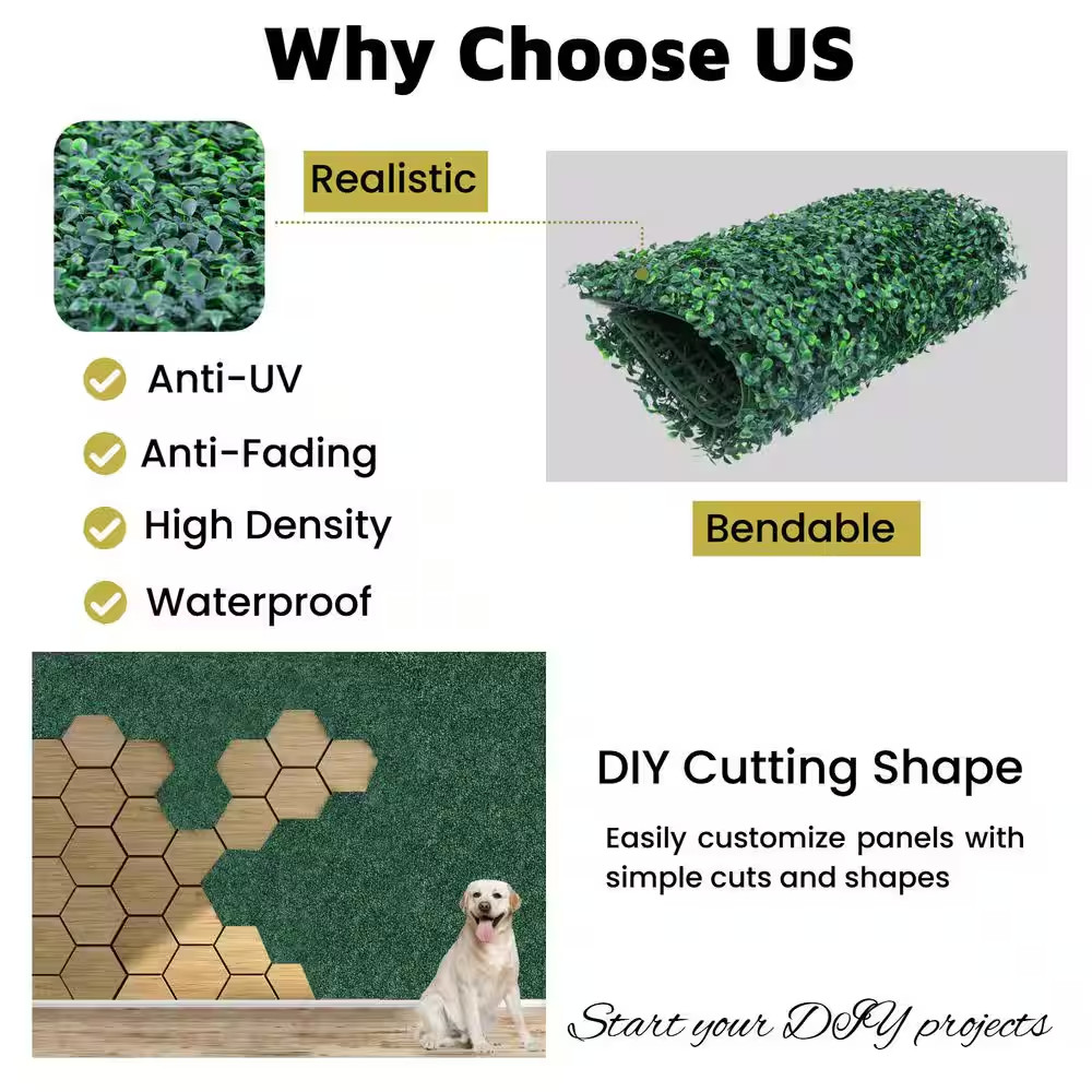 12-Pieces 20 In.X20 In. Artificial Greenery Boxwood Panels UV Protection Boxwood